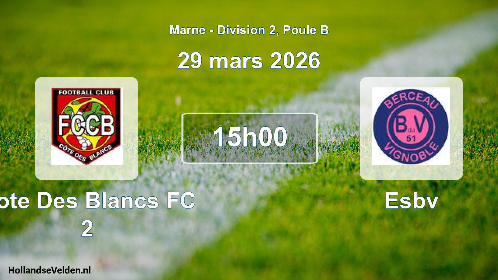 Scheduled Match: Cote Des Blancs FC 2 - Esbv (29 March 2026)