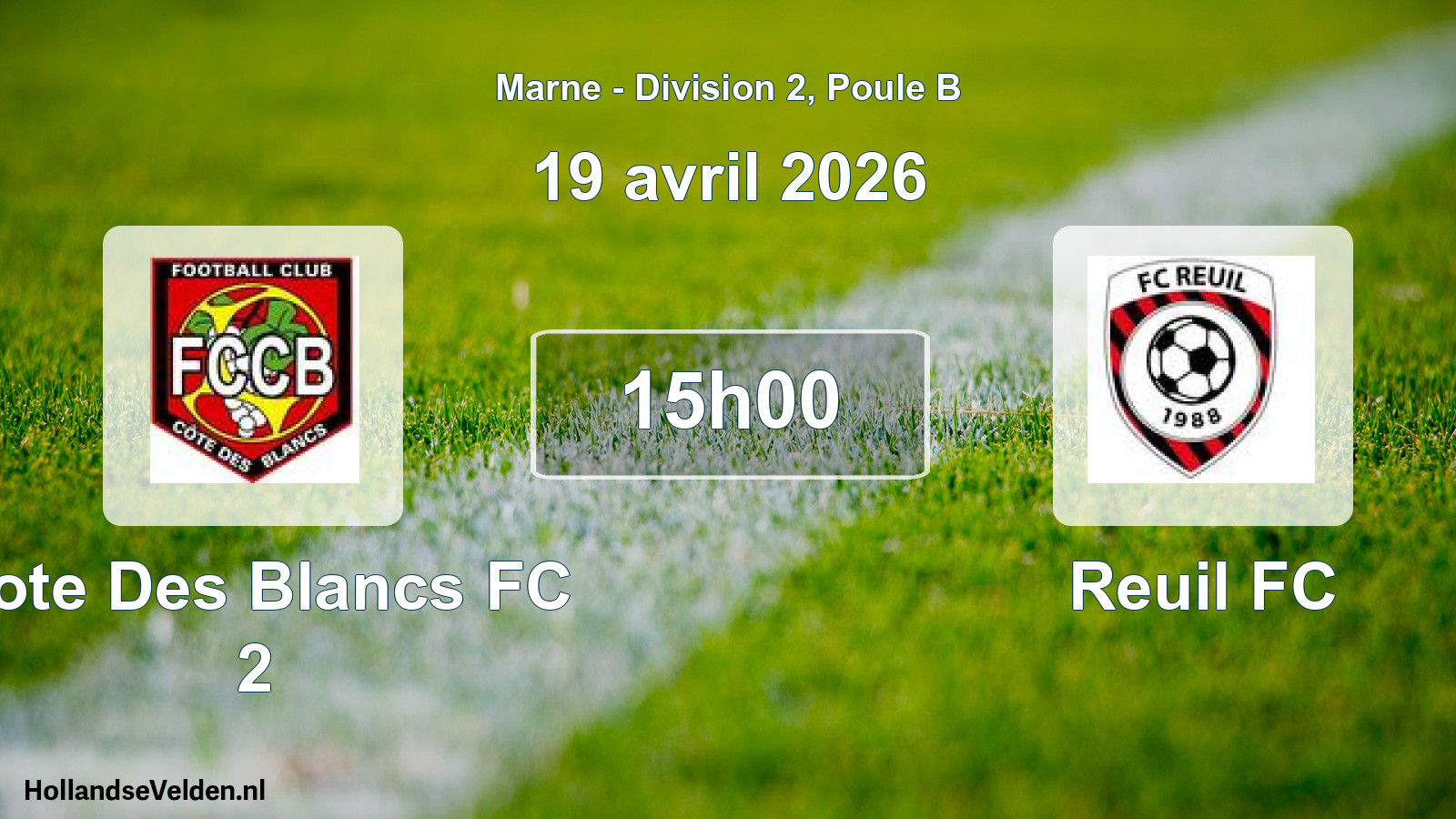Match programmé: Cote Des Blancs FC 2 - Reuil FC (19 avril 2026)