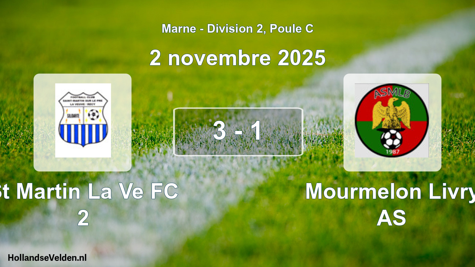 Match joué: St Martin La Ve FC 2 - Mourmelon Livry AS 3 - 1 (2 novembre 2025)