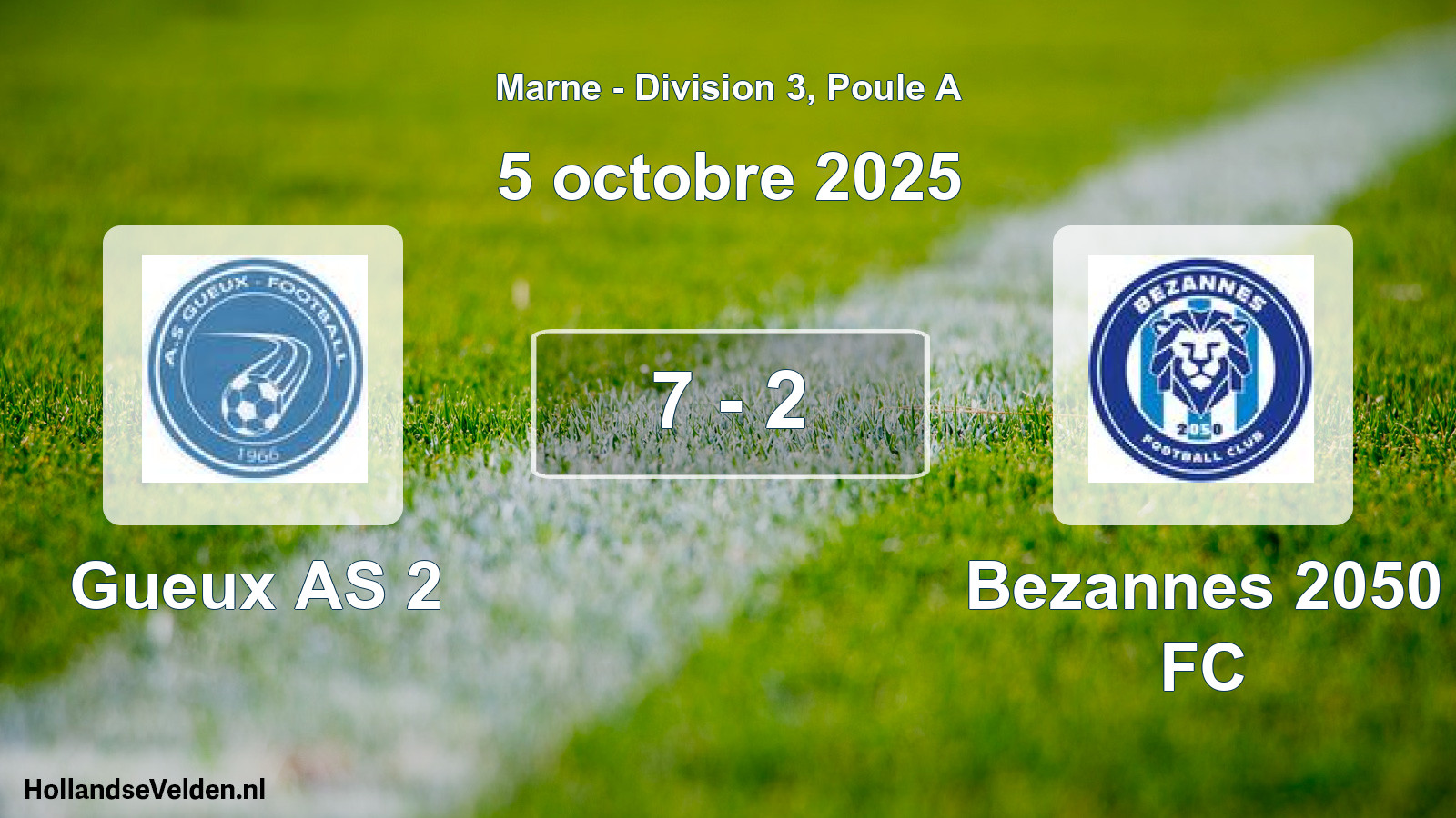 Total number of matches played: Gueux AS 2 - Bezannes 2050 FC 7 - 2 (5 October 2025)