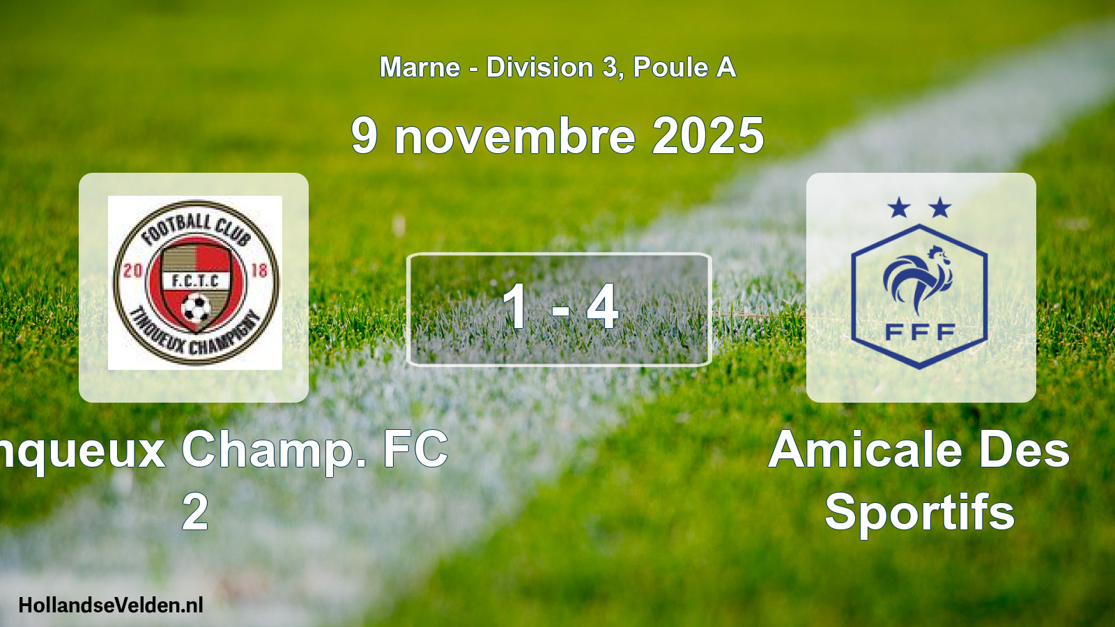 Gespeelde wedstrijd: Tinqueux Champ. FC 2 - Amicale Des Sportifs 1 - 4 (9 november 2025)