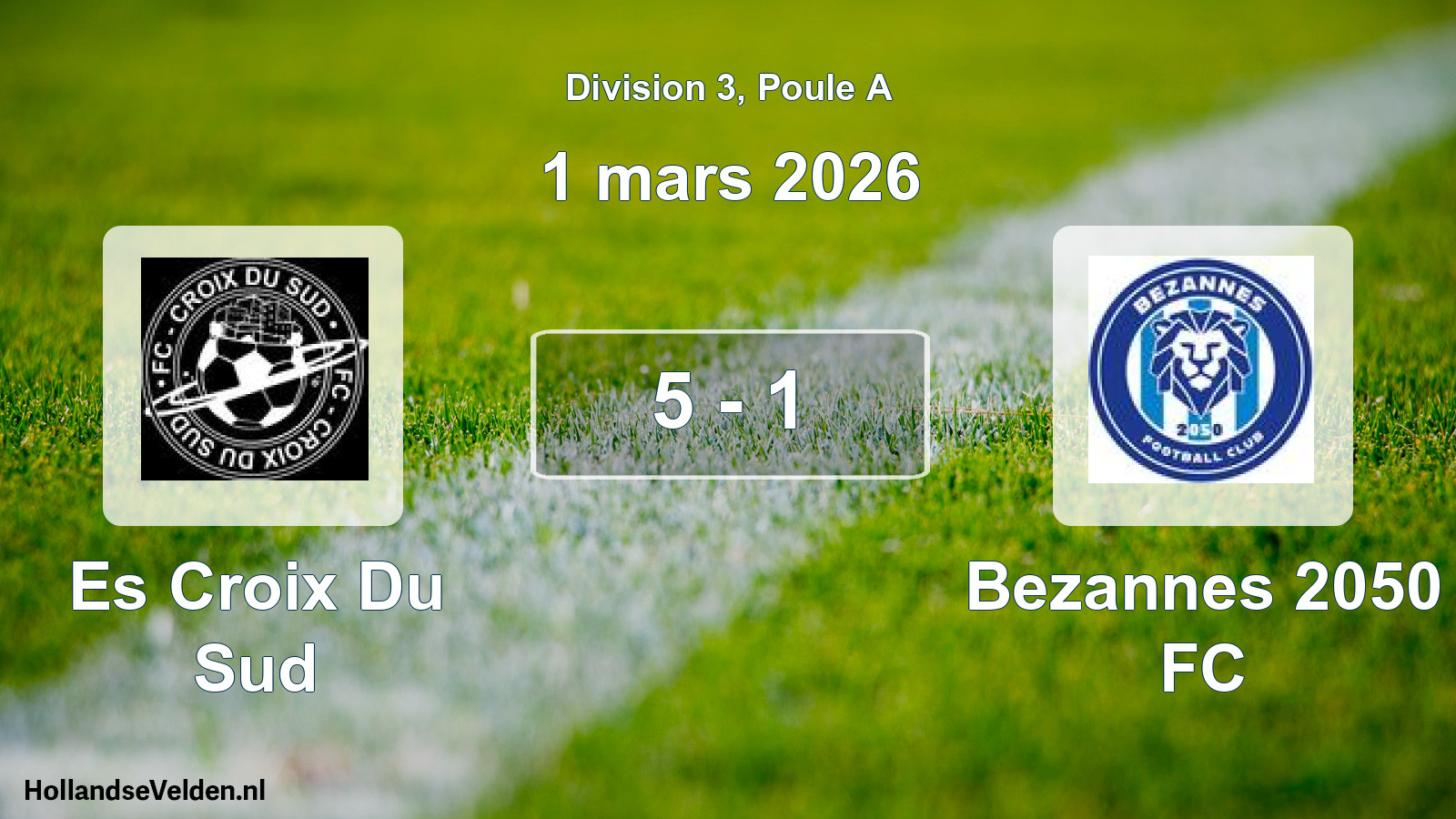 Match joué: Es Croix Du Sud - Bezannes 2050 FC 5 - 1 (1 mars 2026)