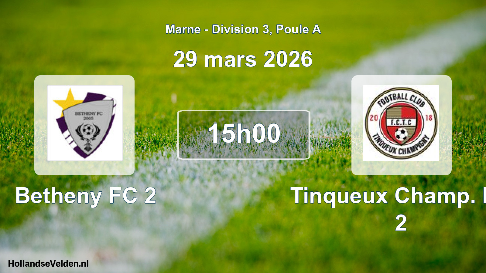 Match programmé: Betheny FC 2 - Tinqueux Champ. FC 2 (29 mars 2026)