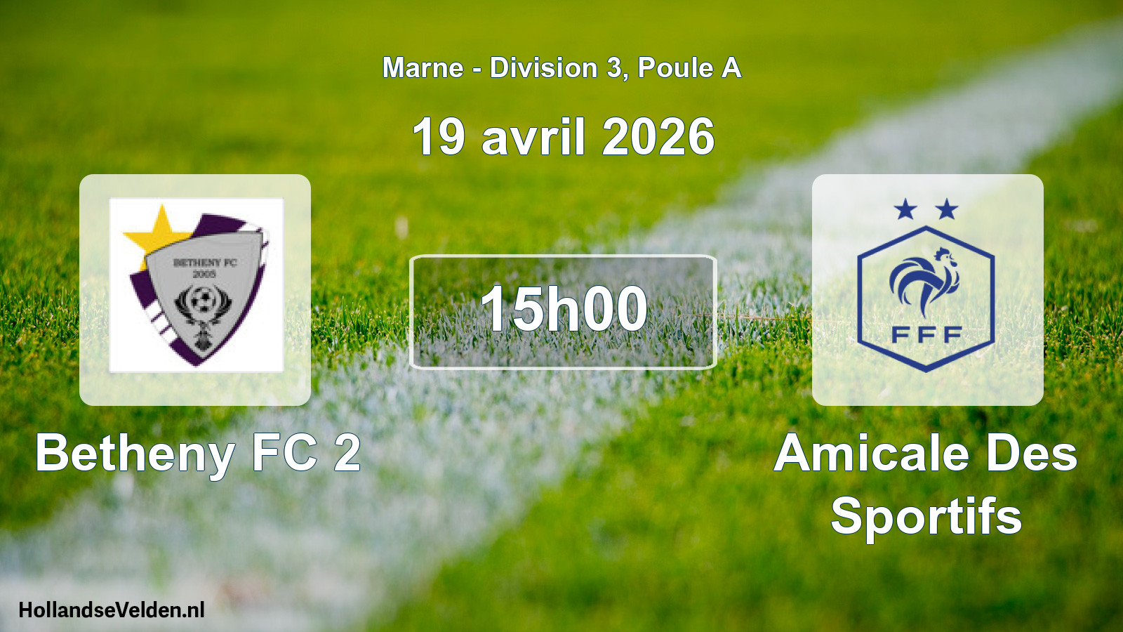 Match programmé: Betheny FC 2 - Amicale Des Sportifs (19 avril 2026)