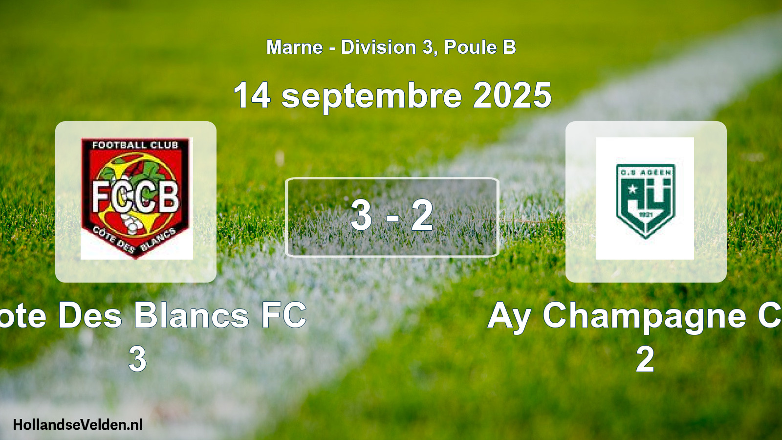Match joué: Cote Des Blancs FC 3 - Ay Champagne Cs 2 3 - 2 (14 septembre 2025)