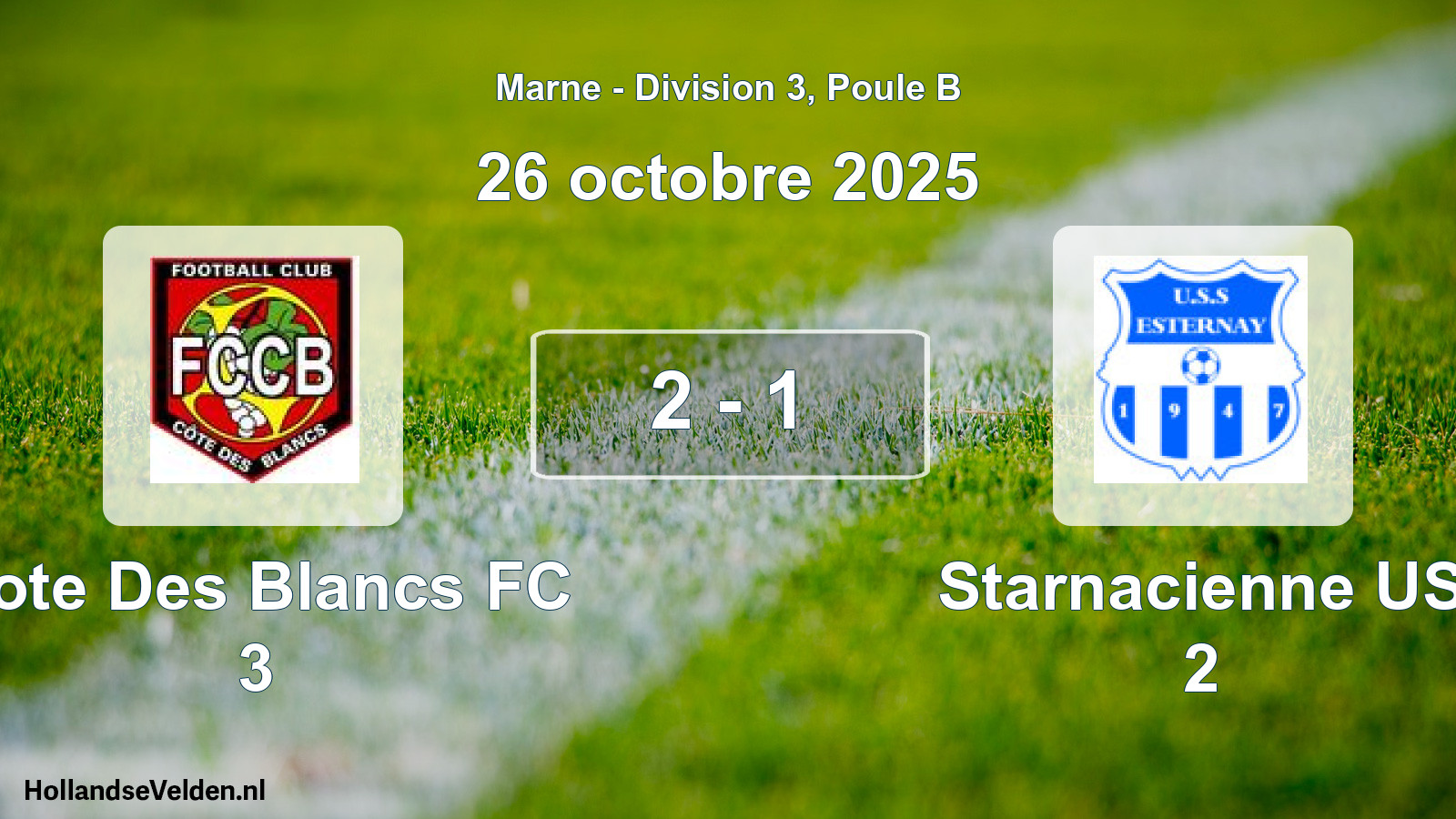 Gespeelde wedstrijd: Cote Des Blancs FC 3 - Starnacienne US 2 2 - 1 (26 oktober 2025)