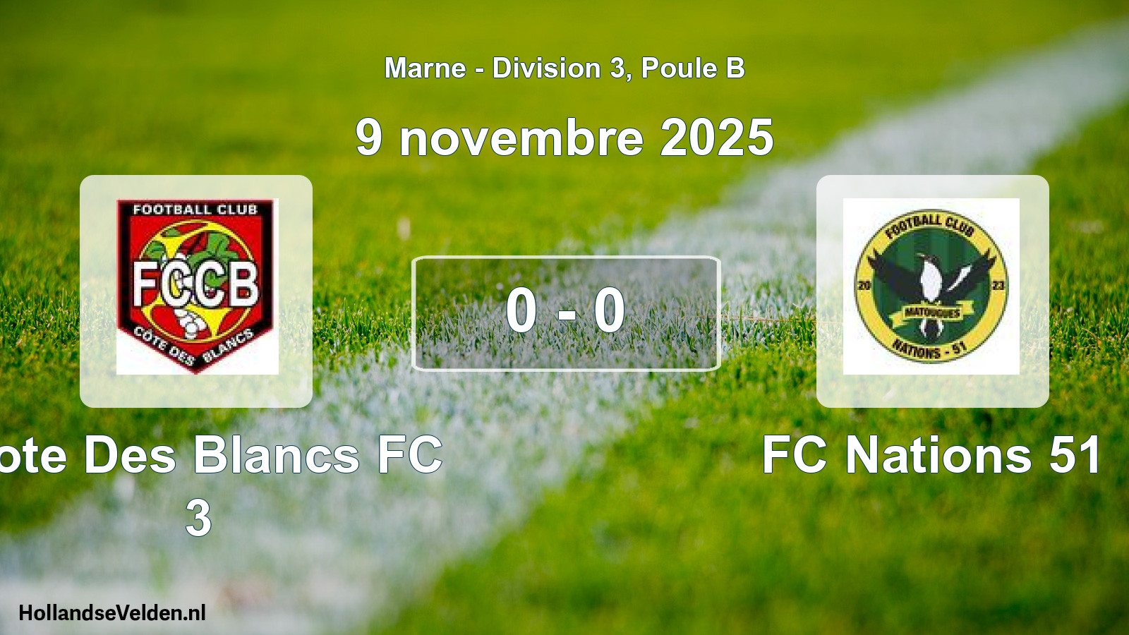 Gespeelde wedstrijd: Cote Des Blancs FC 3 - FC Nations 51 0 - 0 (9 november 2025)