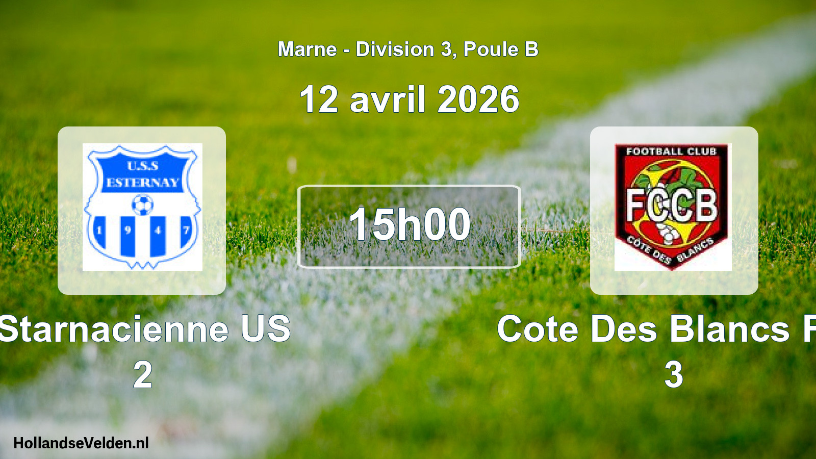 Geplande wedstrijd: Starnacienne US 2 - Cote Des Blancs FC 3 (12 april 2026)
