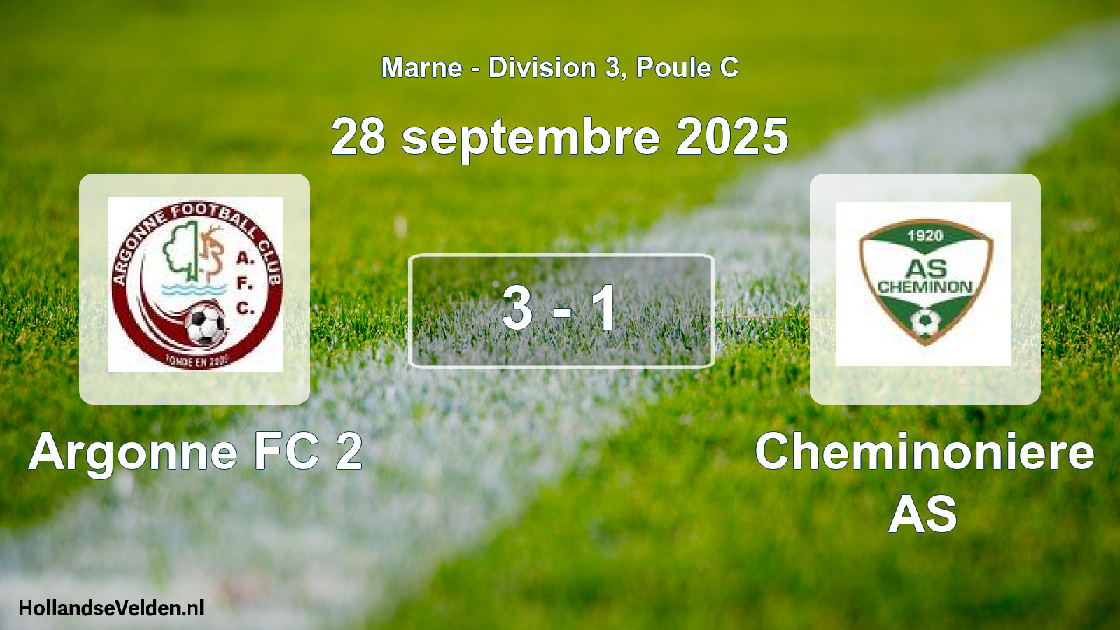 Gespeelde wedstrijd: Argonne FC 2 - Cheminoniere AS 3 - 1 (28 september 2025)