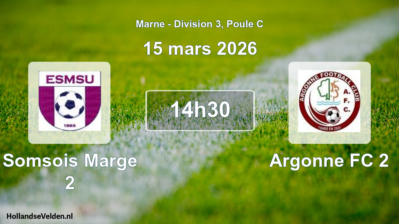 Match programmé: Somsois Marge 2 - Argonne FC 2 (15 mars 2026)