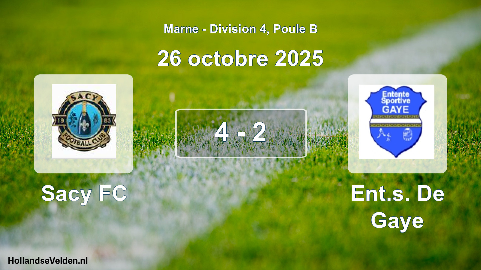Total number of matches played: Sacy FC - Ent.s. De Gaye 4 - 2 (26 October 2025)