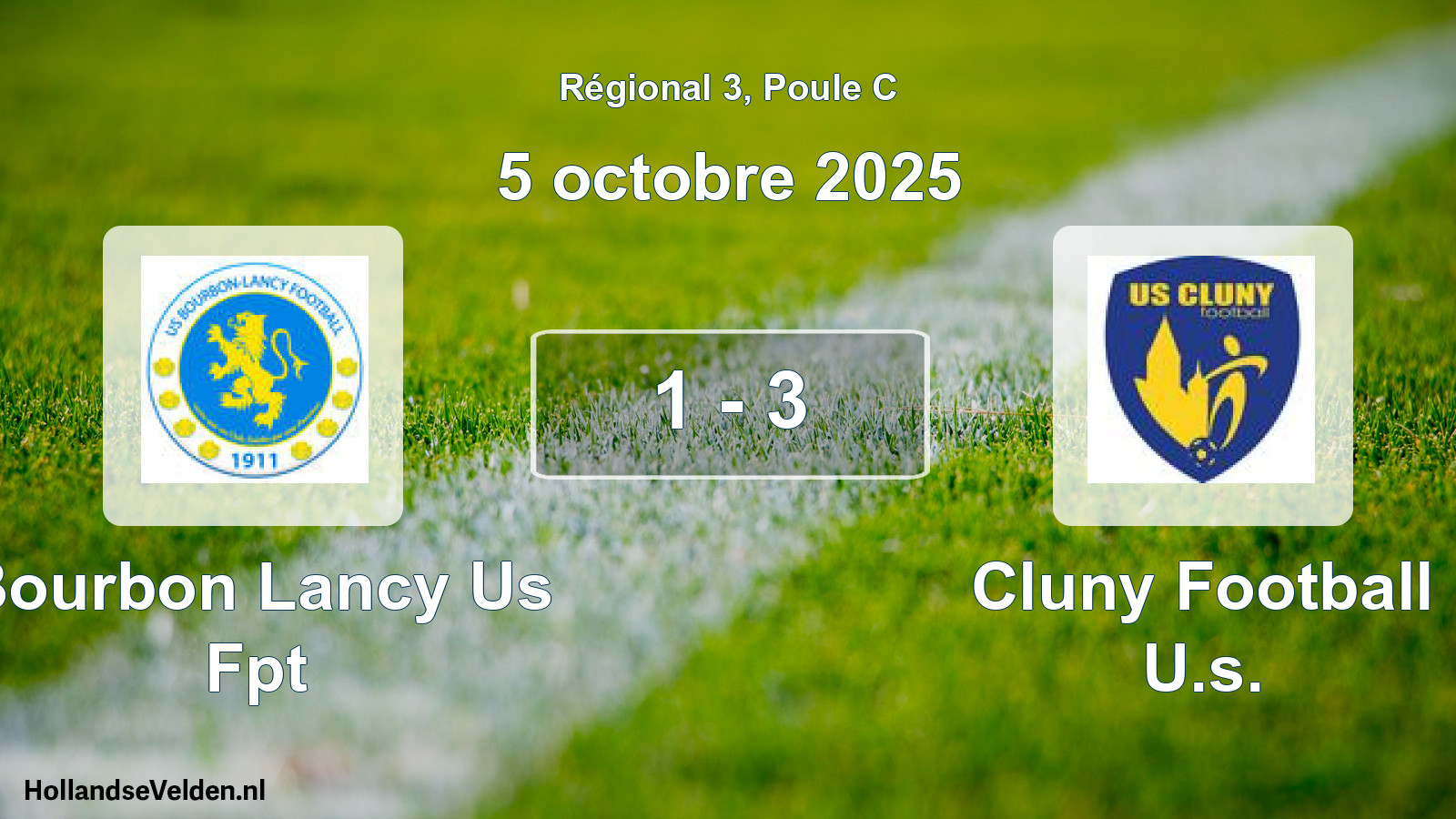 Total number of matches played: Bourbon Lancy Us Fpt - Cluny Football U.s. 1 - 3 (5 October 2025)