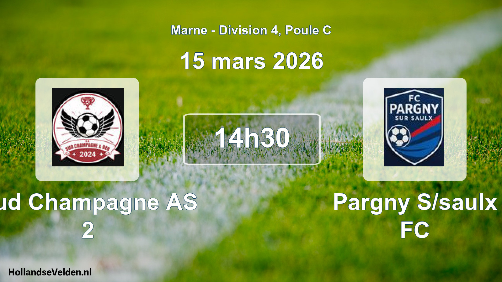 Match programmé: Sud Champagne AS 2 - Pargny S/saulx FC (15 mars 2026)