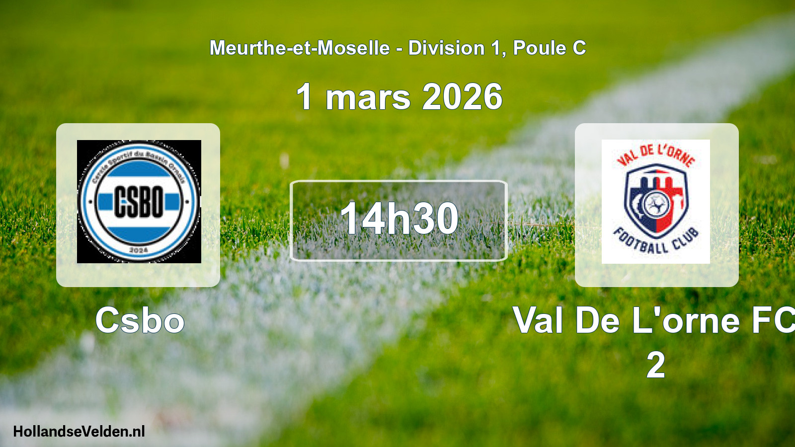 Geplande wedstrijd: Csbo - Val De L'orne FC 2 (1 maart 2026)