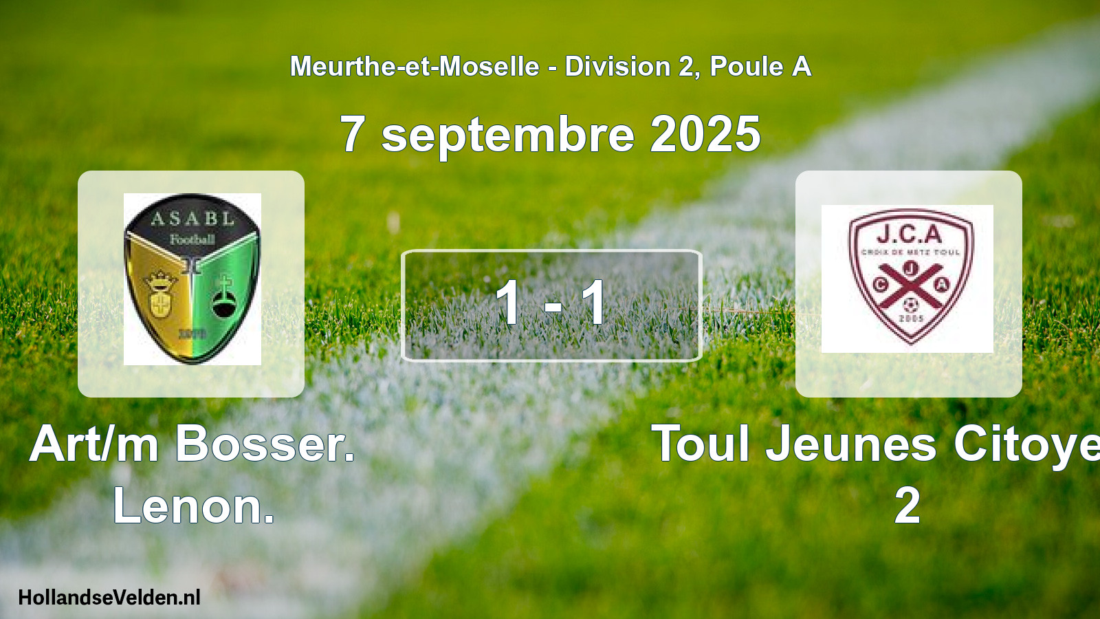 Match joué: Art/m Bosser. Lenon. - Toul Jeunes Citoyens 2 1 - 1 (7 septembre 2025)