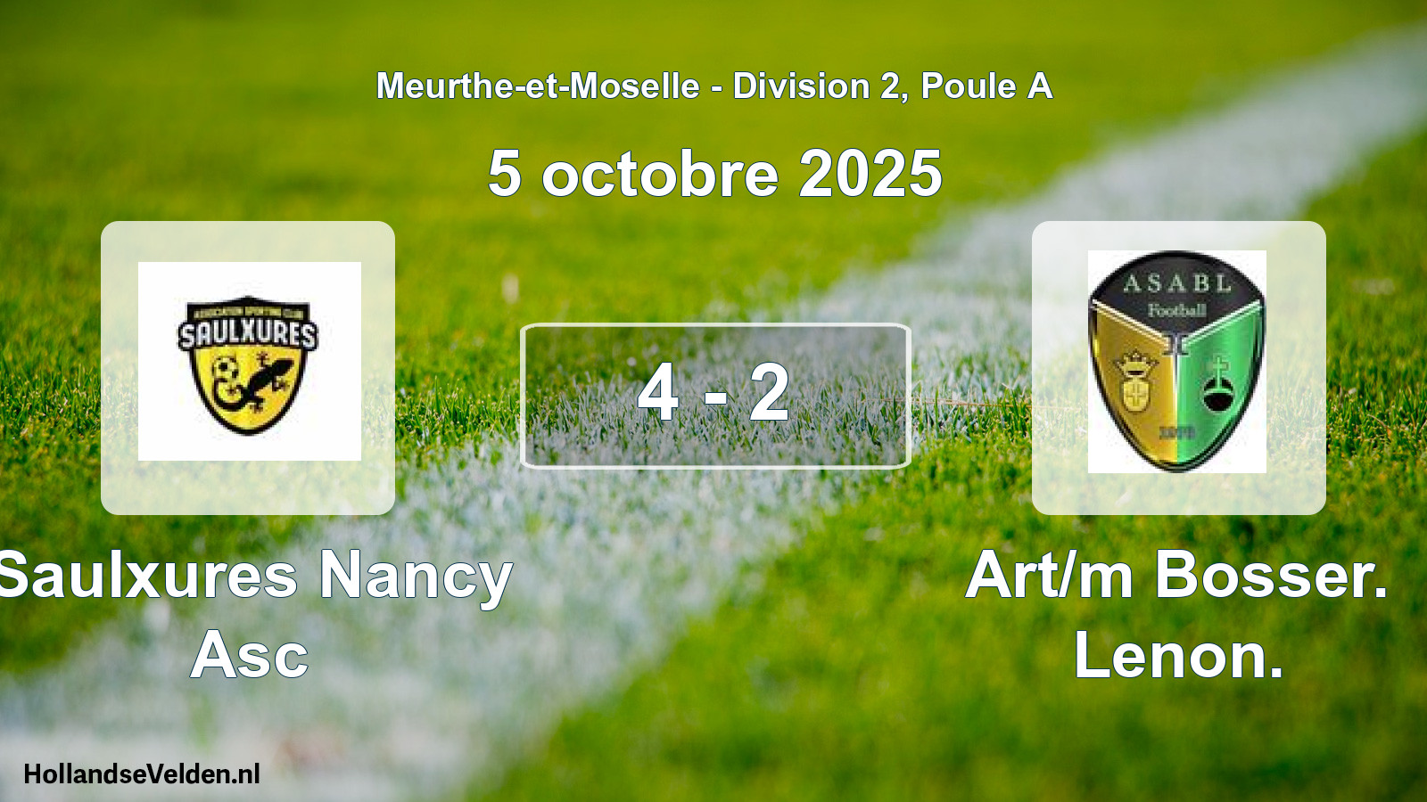 Total number of matches played: Saulxures Nancy Asc - Art/m Bosser. Lenon. 4 - 2 (5 October 2025)
