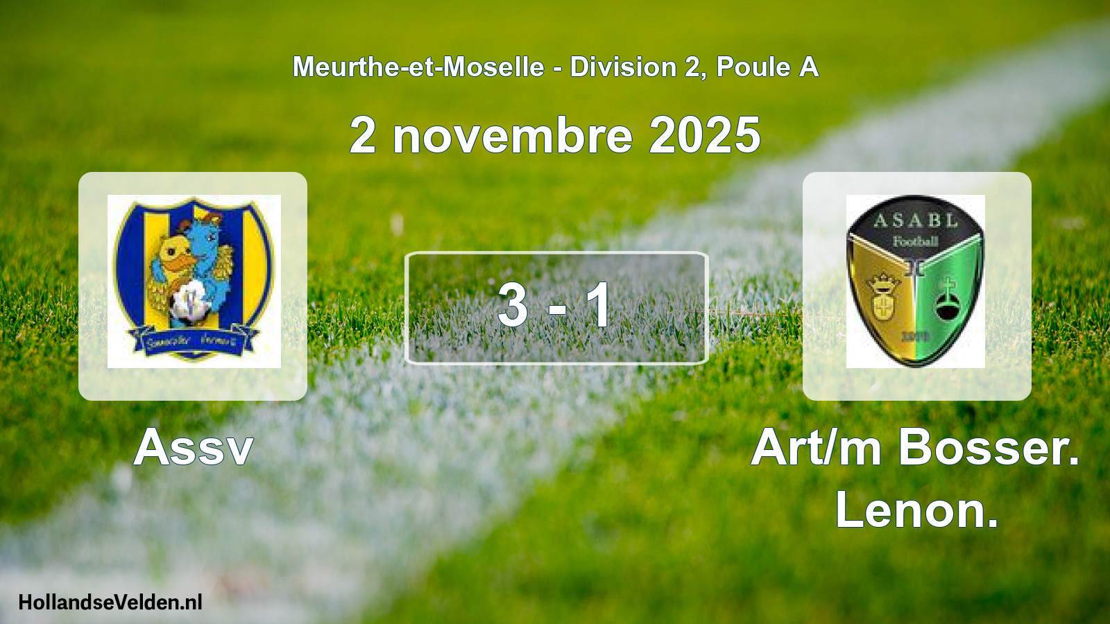 Match joué: Assv - Art/m Bosser. Lenon. 3 - 1 (2 novembre 2025)
