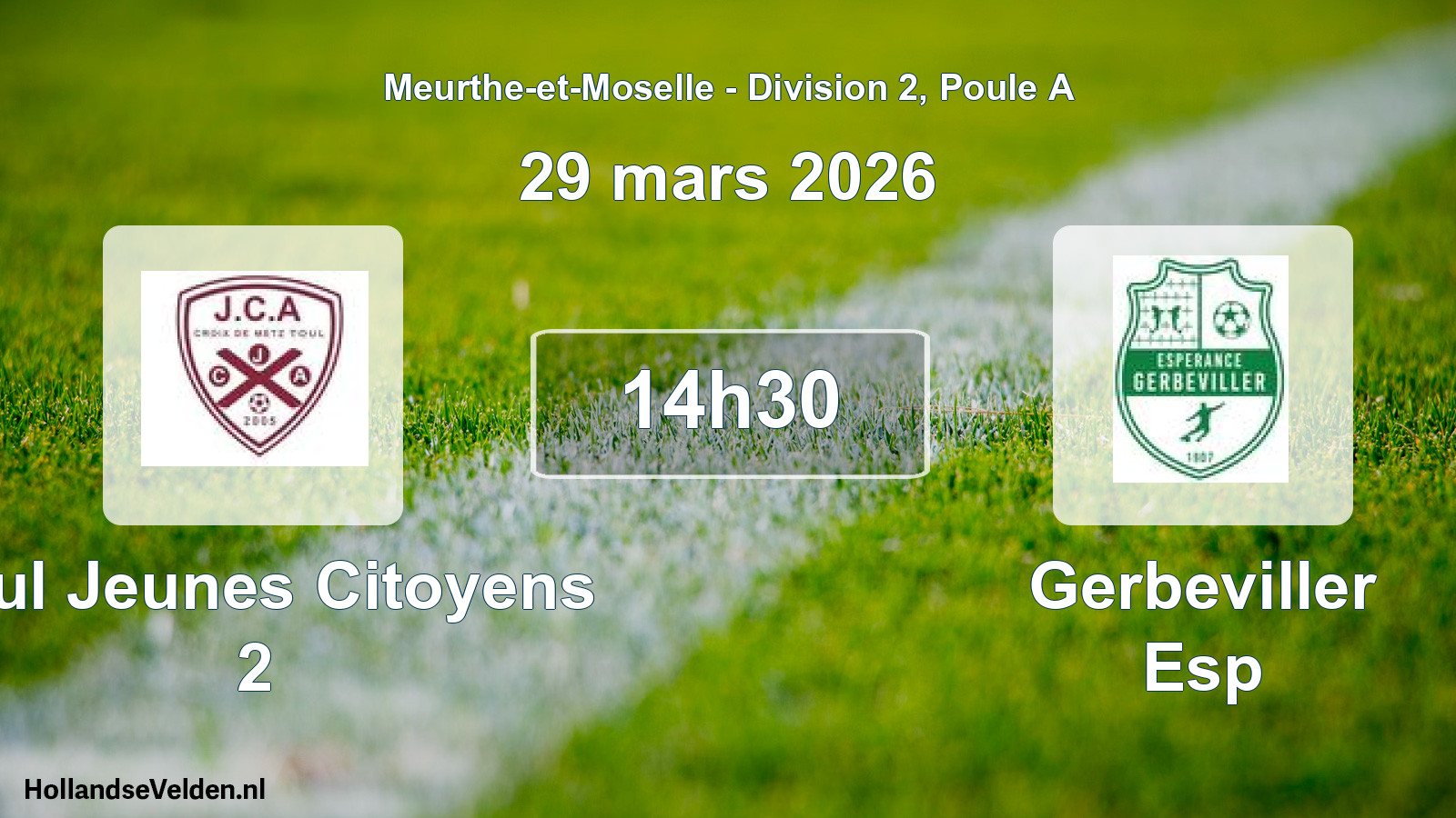 Match programmé: Toul Jeunes Citoyens 2 - Gerbeviller Esp (29 mars 2026)