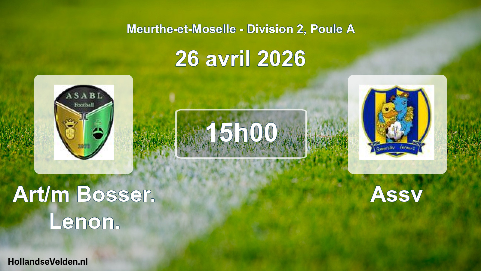 Geplande wedstrijd: Art/m Bosser. Lenon. - Assv (26 april 2026)