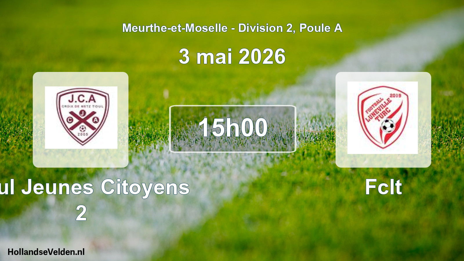 Match programmé: Toul Jeunes Citoyens 2 - Fclt (3 mai 2026)