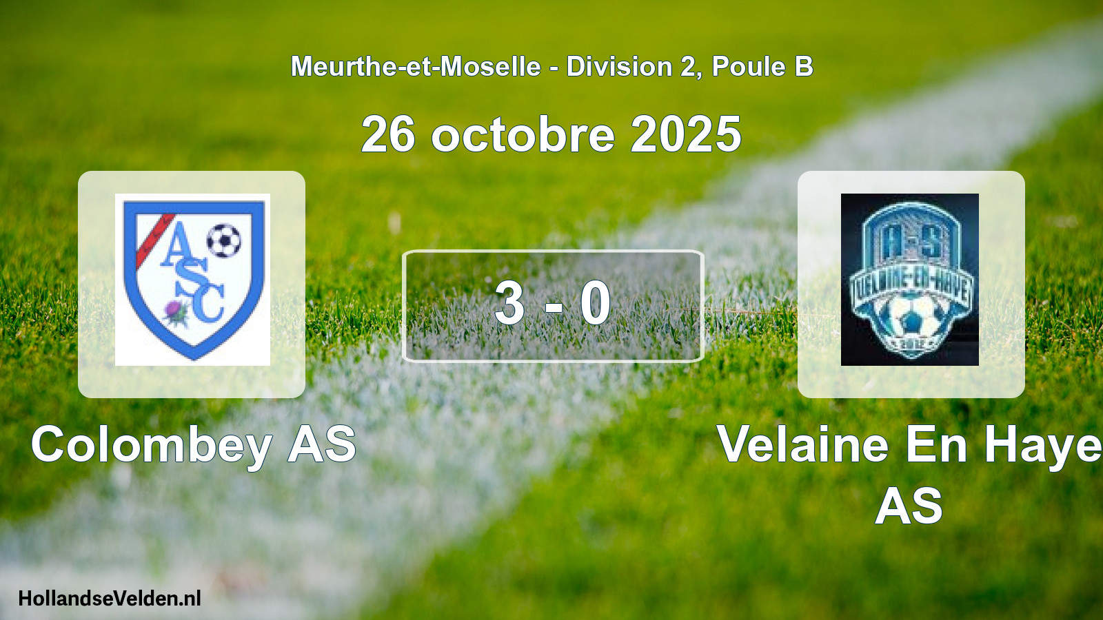 Match joué: Colombey AS - Velaine En Haye AS 3 - 0 (26 octobre 2025)