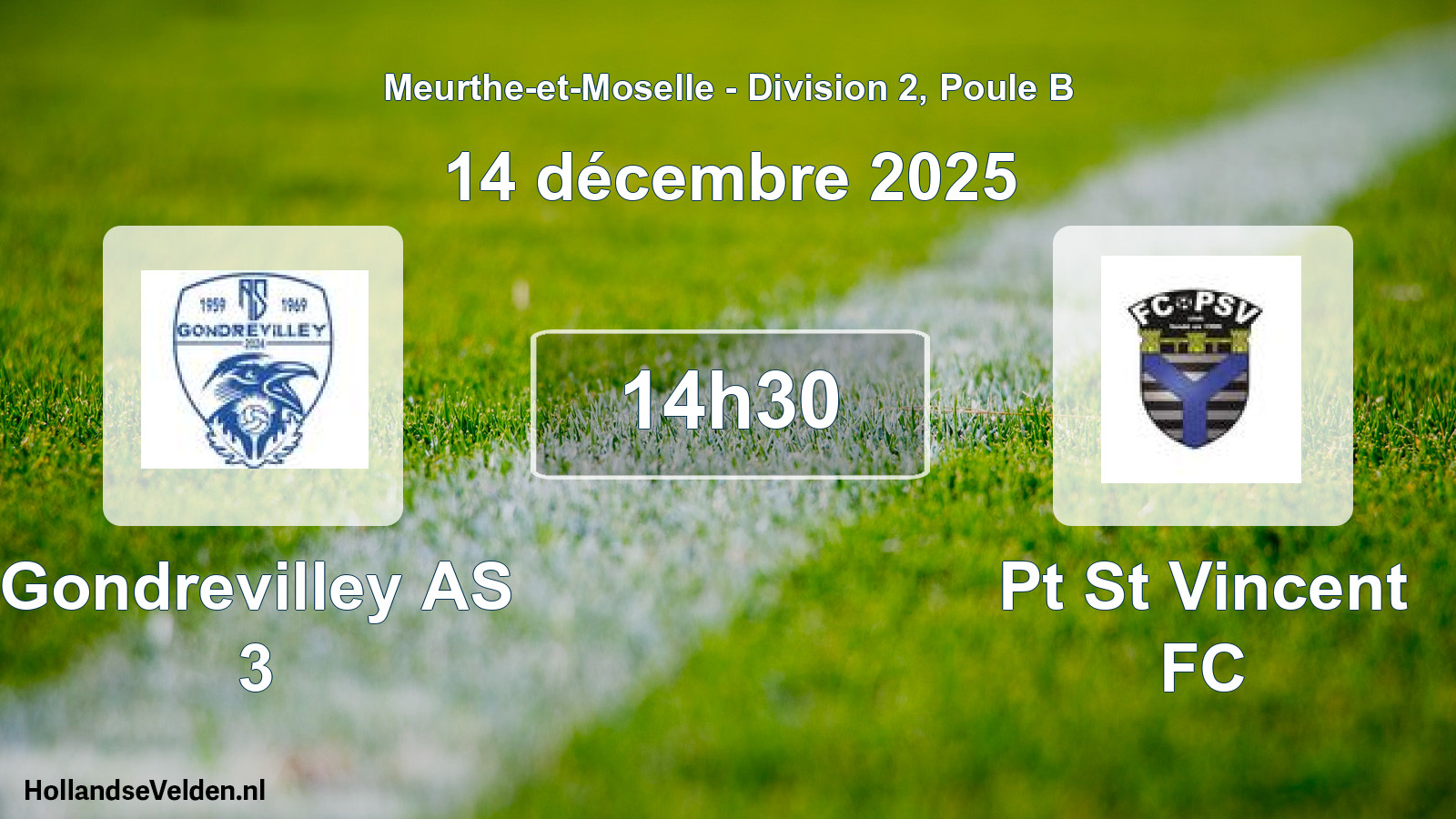 Match programmé: Gondrevilley AS 3 - Pt St Vincent FC (14 décembre 2025)