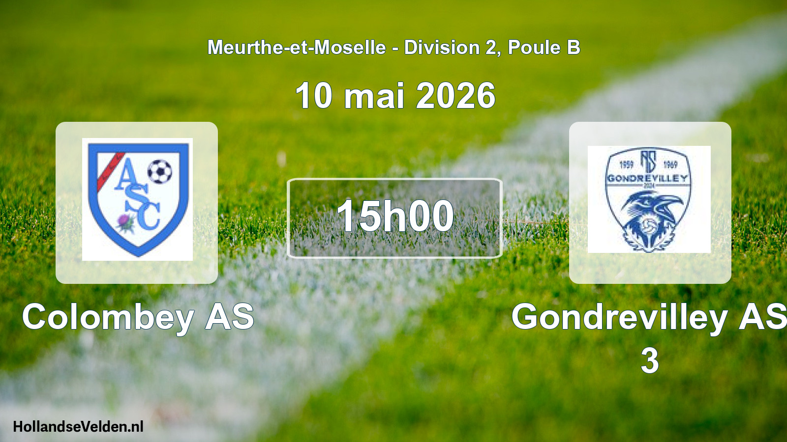 Match programmé: Colombey AS - Gondrevilley AS 3 (10 mai 2026)