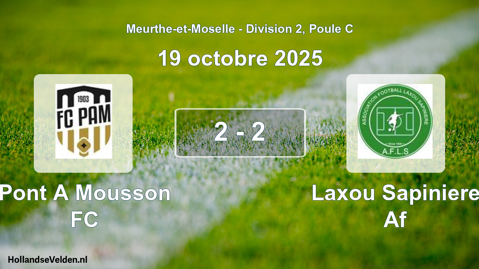 Gespeelde wedstrijd: Pont A Mousson FC - Laxou Sapiniere Af 2 - 2 (19 oktober 2025)