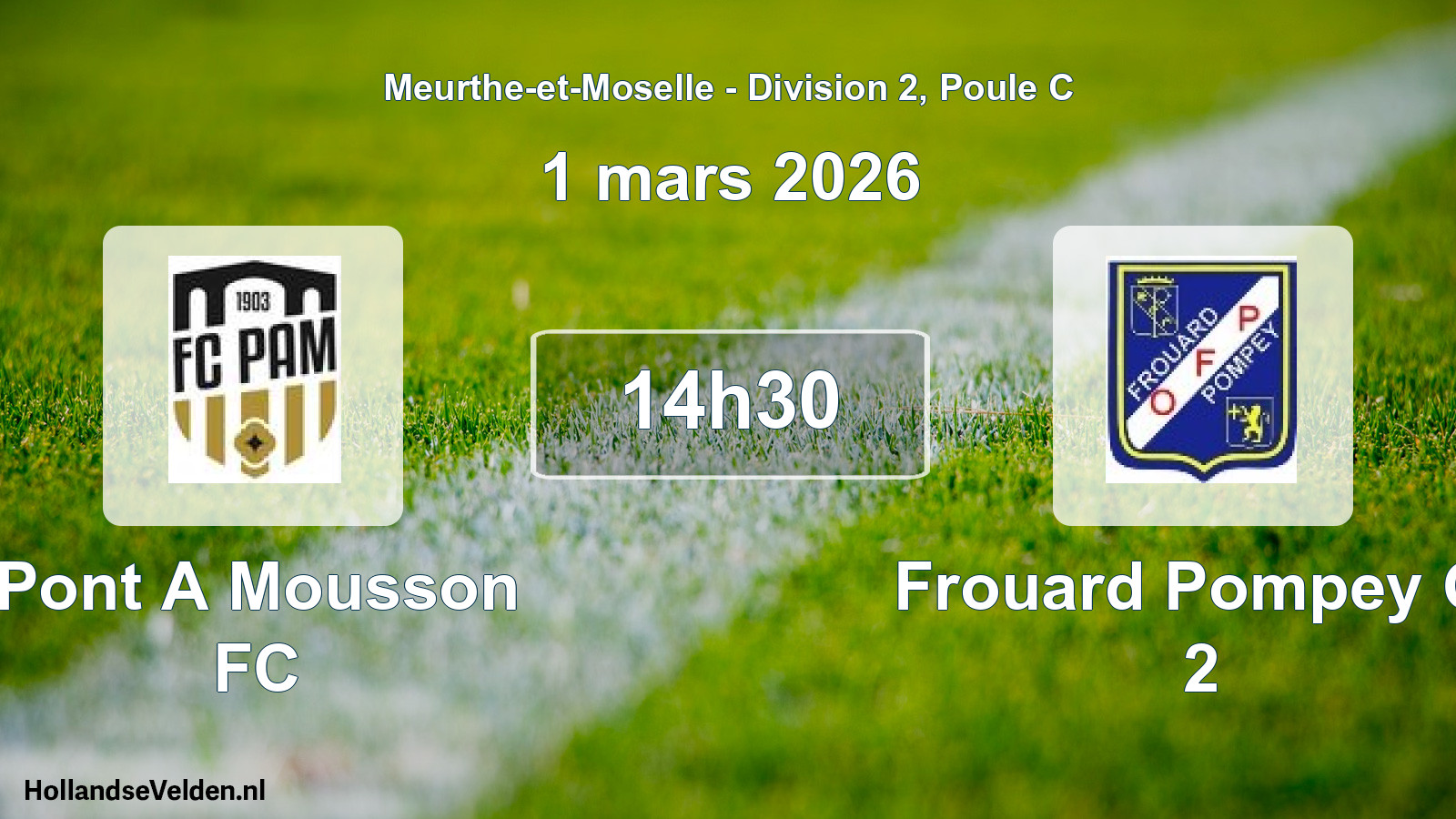 Match programmé: Pont A Mousson FC - Frouard Pompey O. 2 (1 mars 2026)