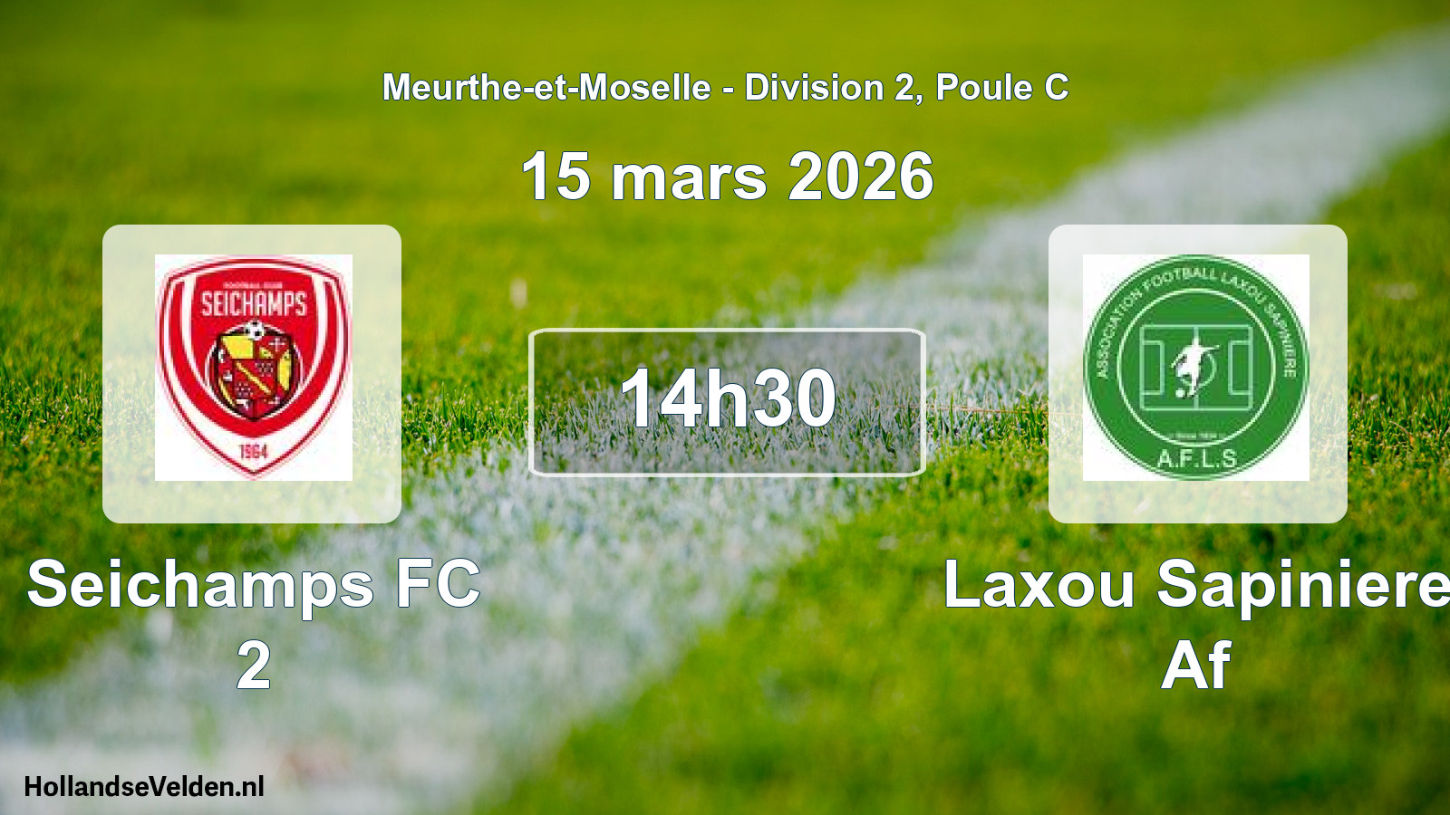 Match programmé: Seichamps FC 2 - Laxou Sapiniere Af (15 mars 2026)
