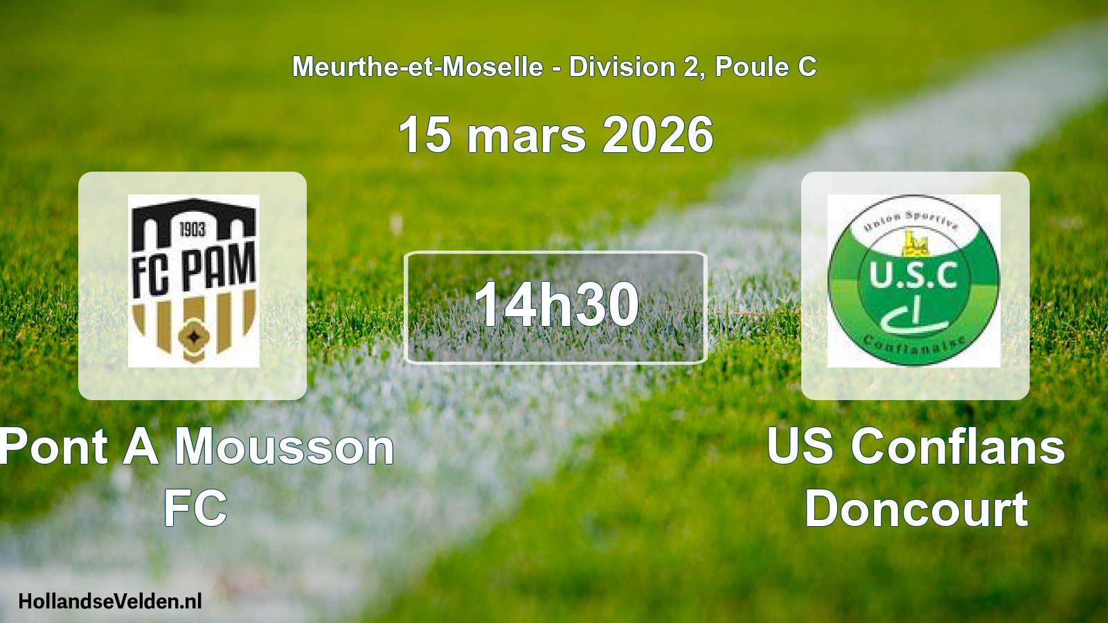 Match programmé: Pont A Mousson FC - US Conflans Doncourt (15 mars 2026)