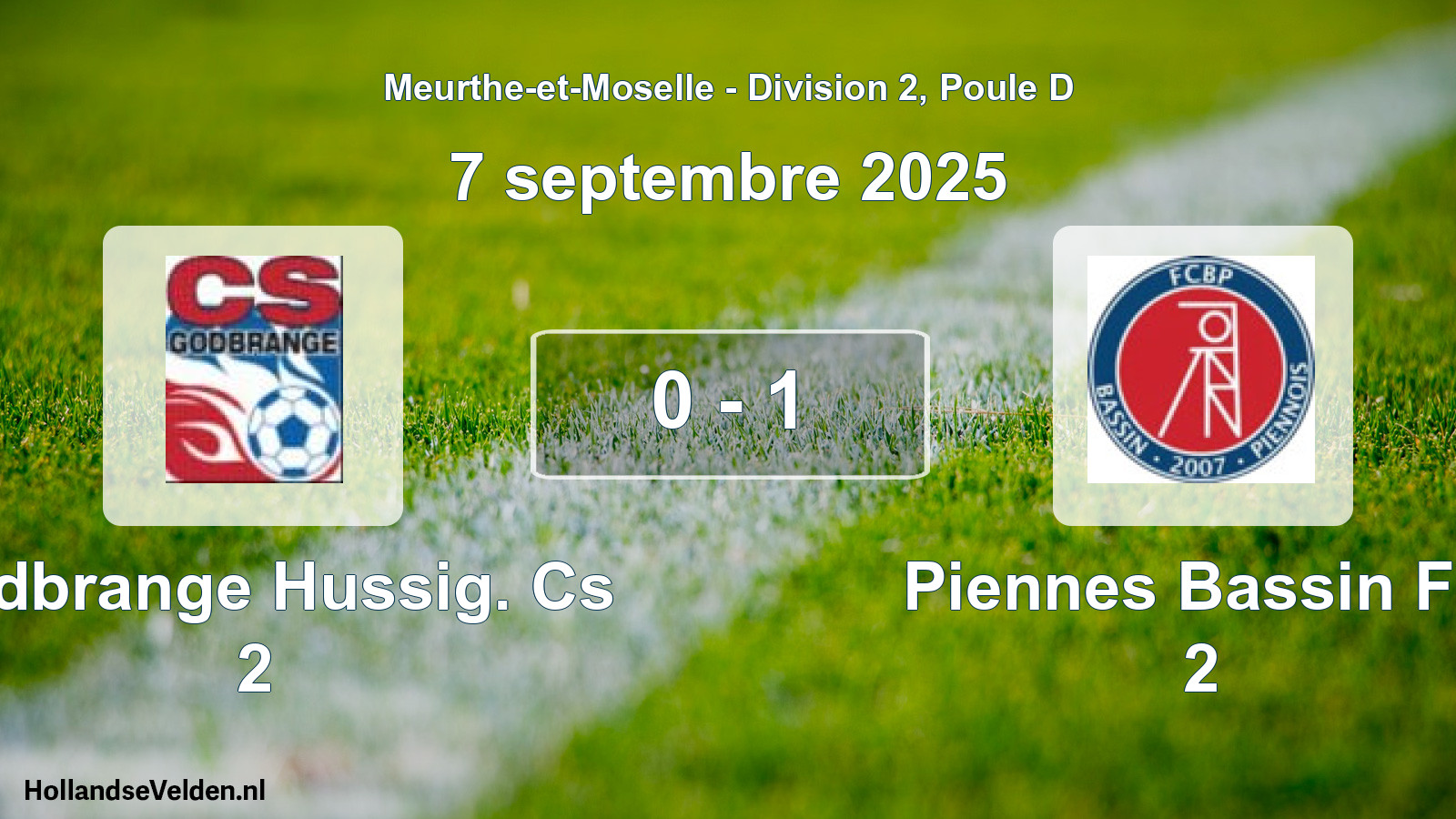 Total number of matches played: Godbrange Hussig. Cs 2 - Piennes Bassin FC 2 0 - 1 (7 September 2025)