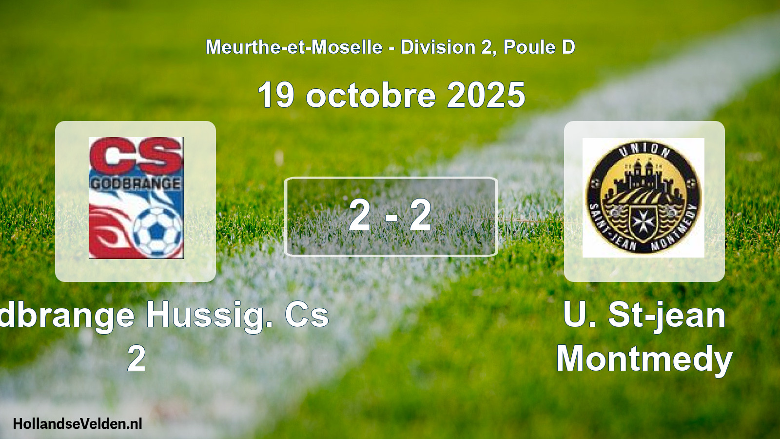 Gespeelde wedstrijd: Godbrange Hussig. Cs 2 - U. St-jean Montmedy 2 - 2 (19 oktober 2025)