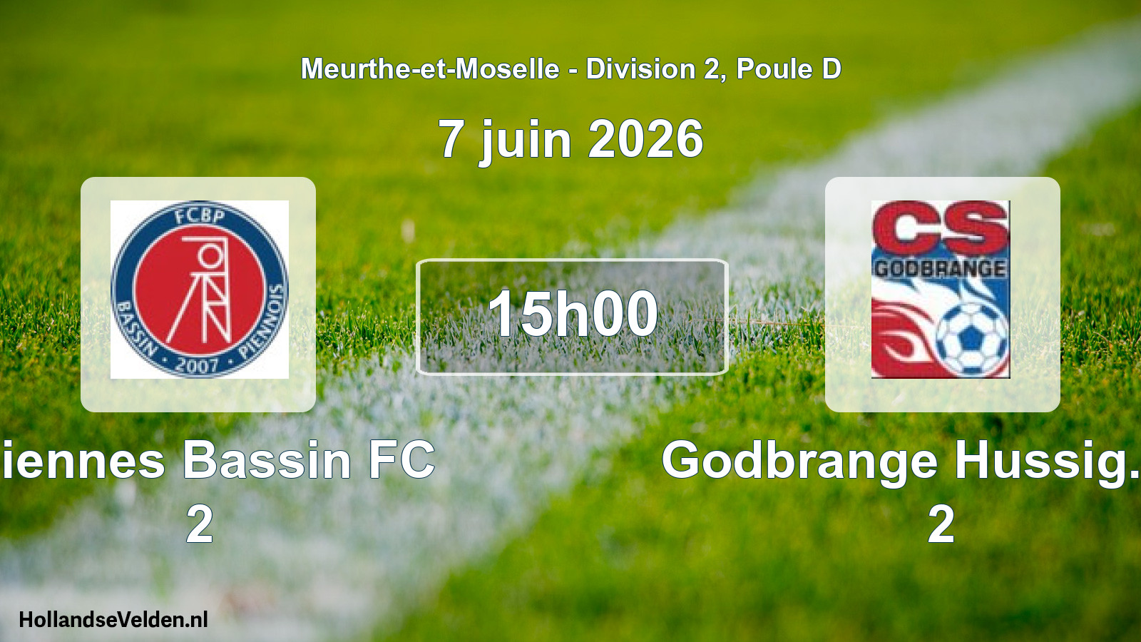 Match programmé: Piennes Bassin FC 2 - Godbrange Hussig. Cs 2 (7 juin 2026)