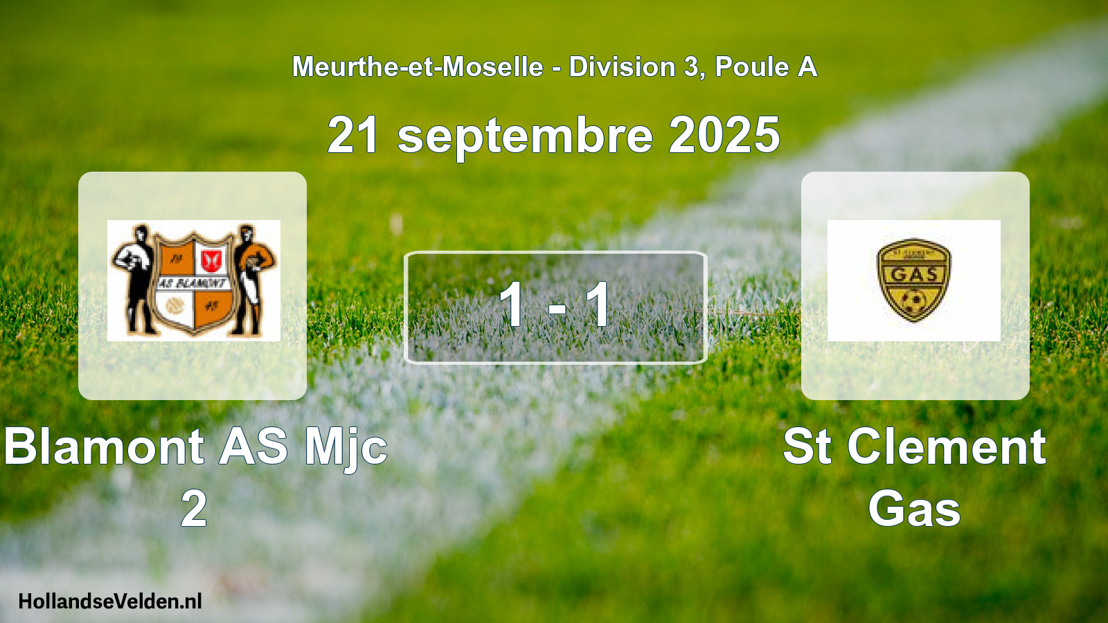 Match joué: Blamont AS Mjc 2 - St Clement Gas 1 - 1 (21 septembre 2025)