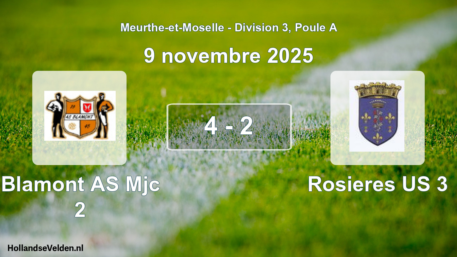 Match joué: Blamont AS Mjc 2 - Rosieres US 3 4 - 2 (9 novembre 2025)