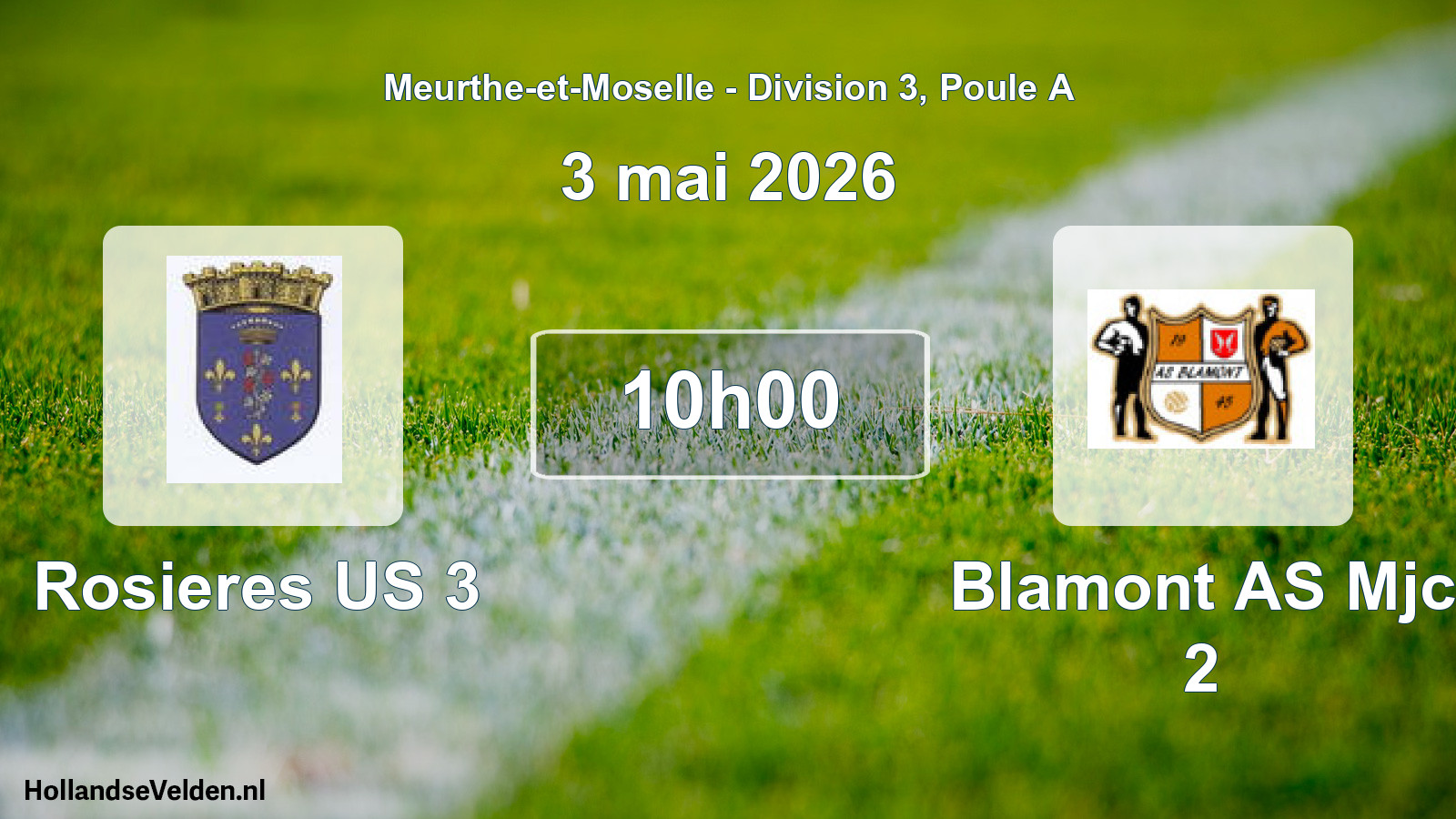 Match programmé: Rosieres US 3 - Blamont AS Mjc 2 (3 mai 2026)