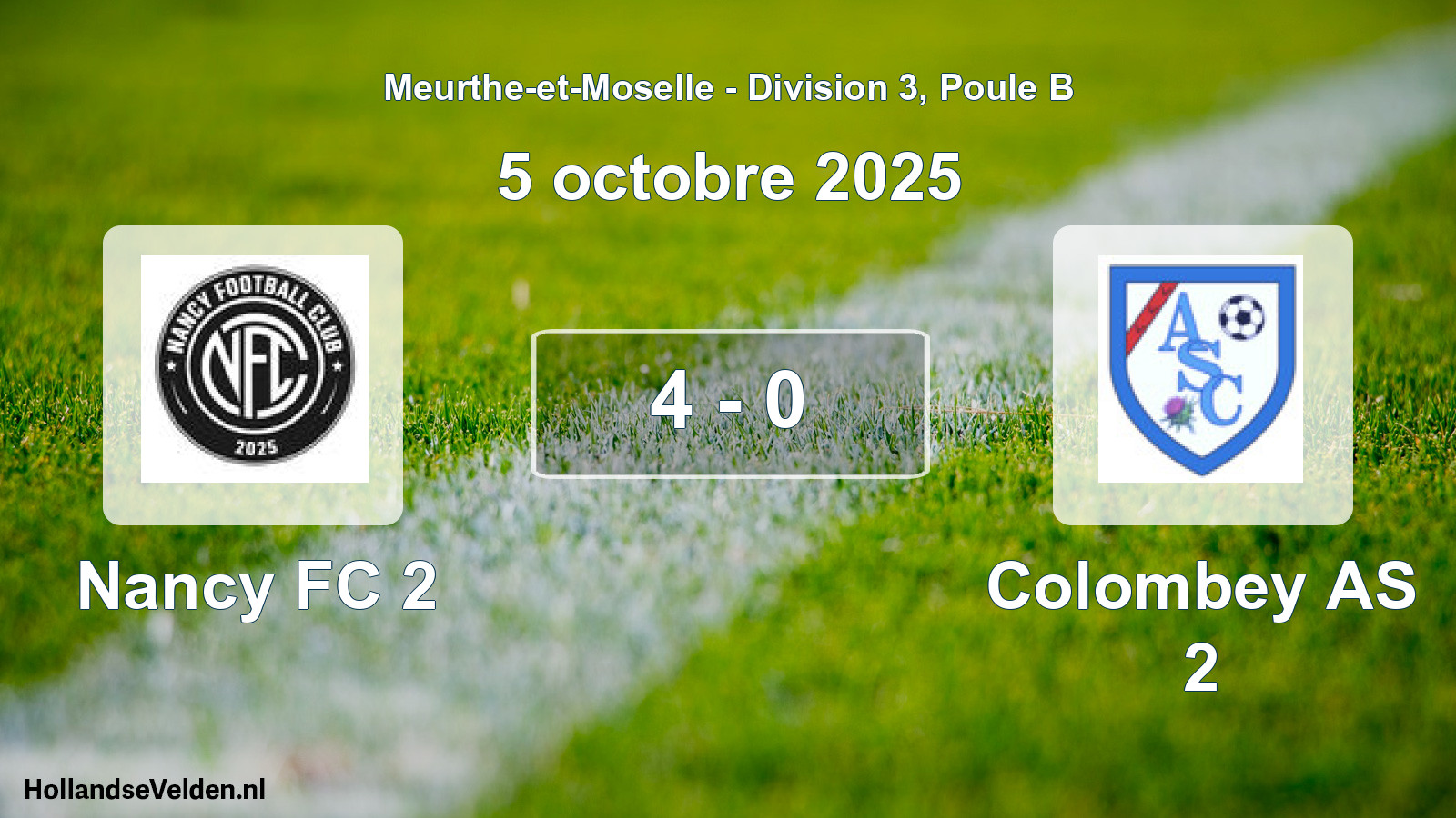Match joué: Nancy FC 2 - Colombey AS 2 4 - 0 (5 octobre 2025)