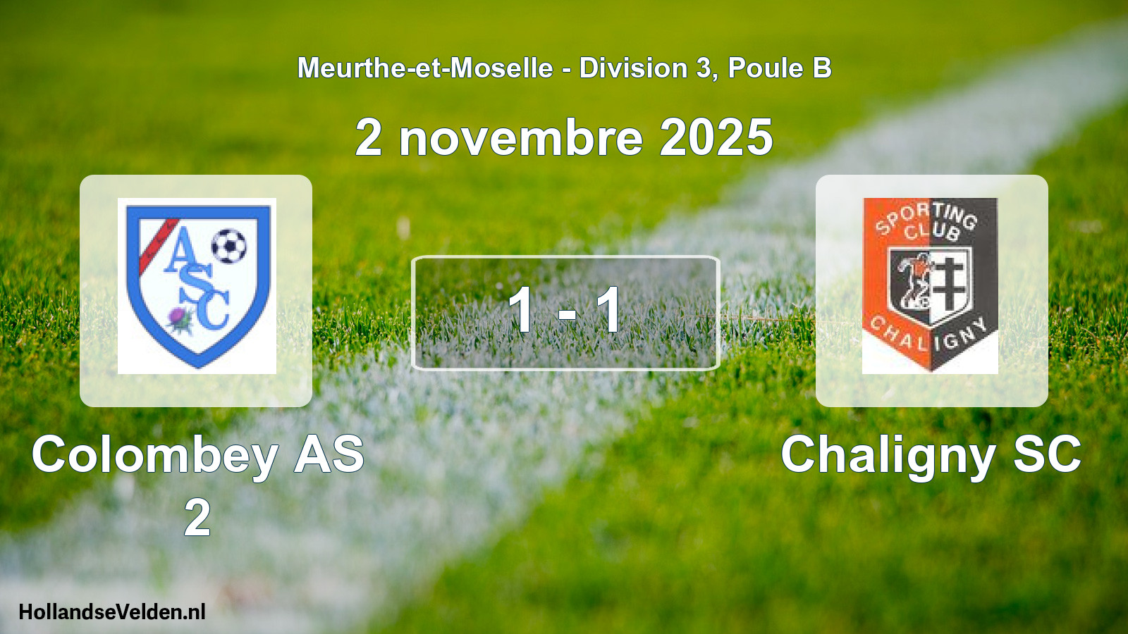 Match joué: Colombey AS 2 - Chaligny SC 1 - 1 (2 novembre 2025)