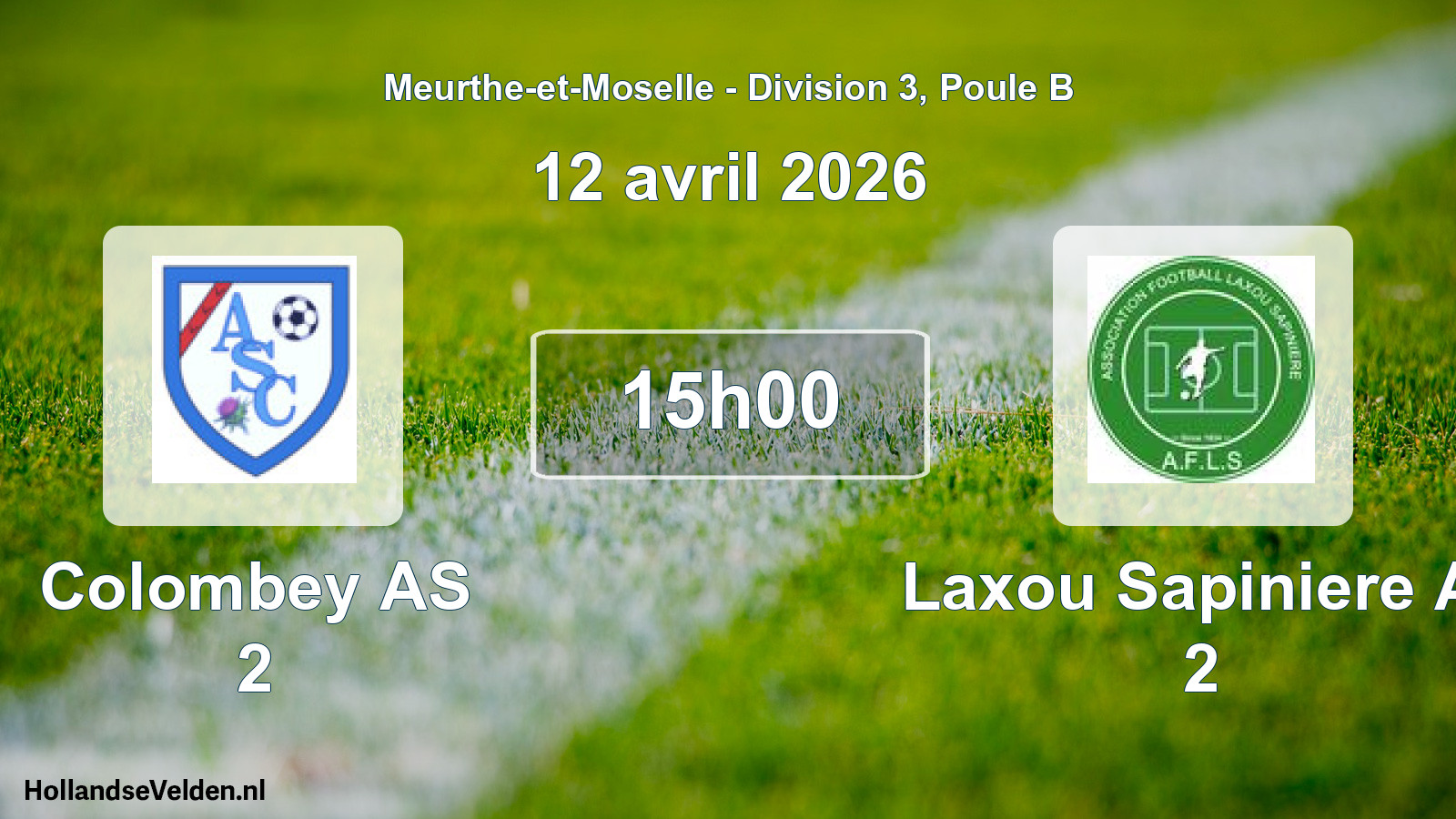 Match programmé: Colombey AS 2 - Laxou Sapiniere Af 2 (12 avril 2026)