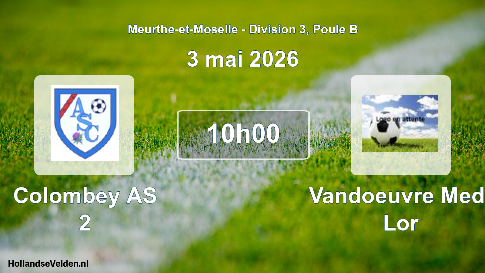 Match programmé: Colombey AS 2 - Vandoeuvre Med. Lor (3 mai 2026)