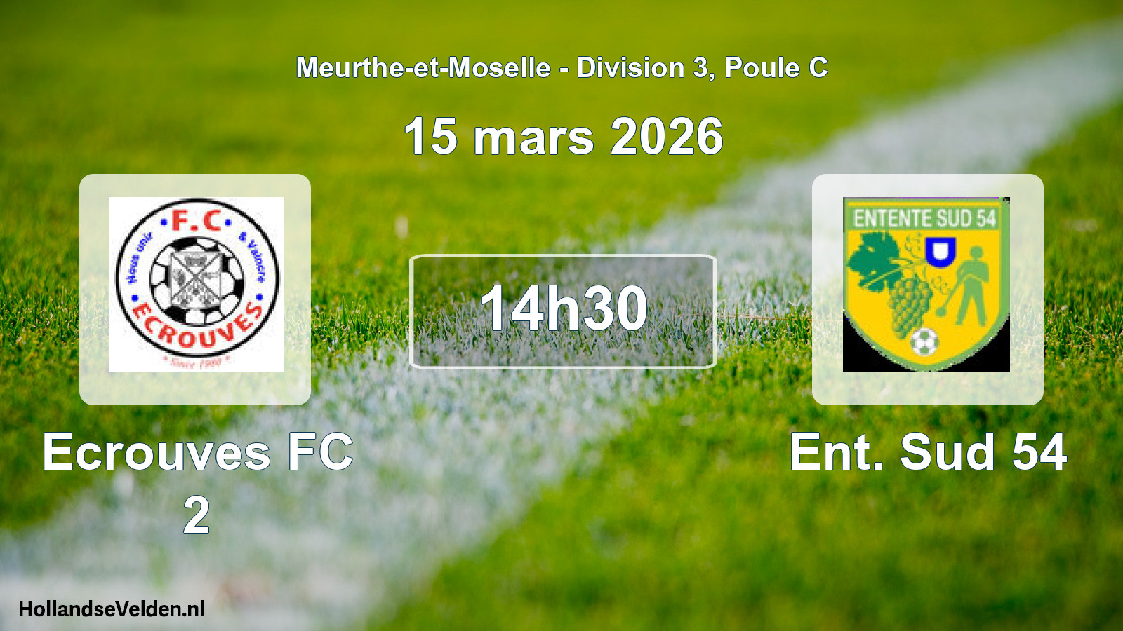 Match programmé: Ecrouves FC 2 - Ent. Sud 54 (15 mars 2026)