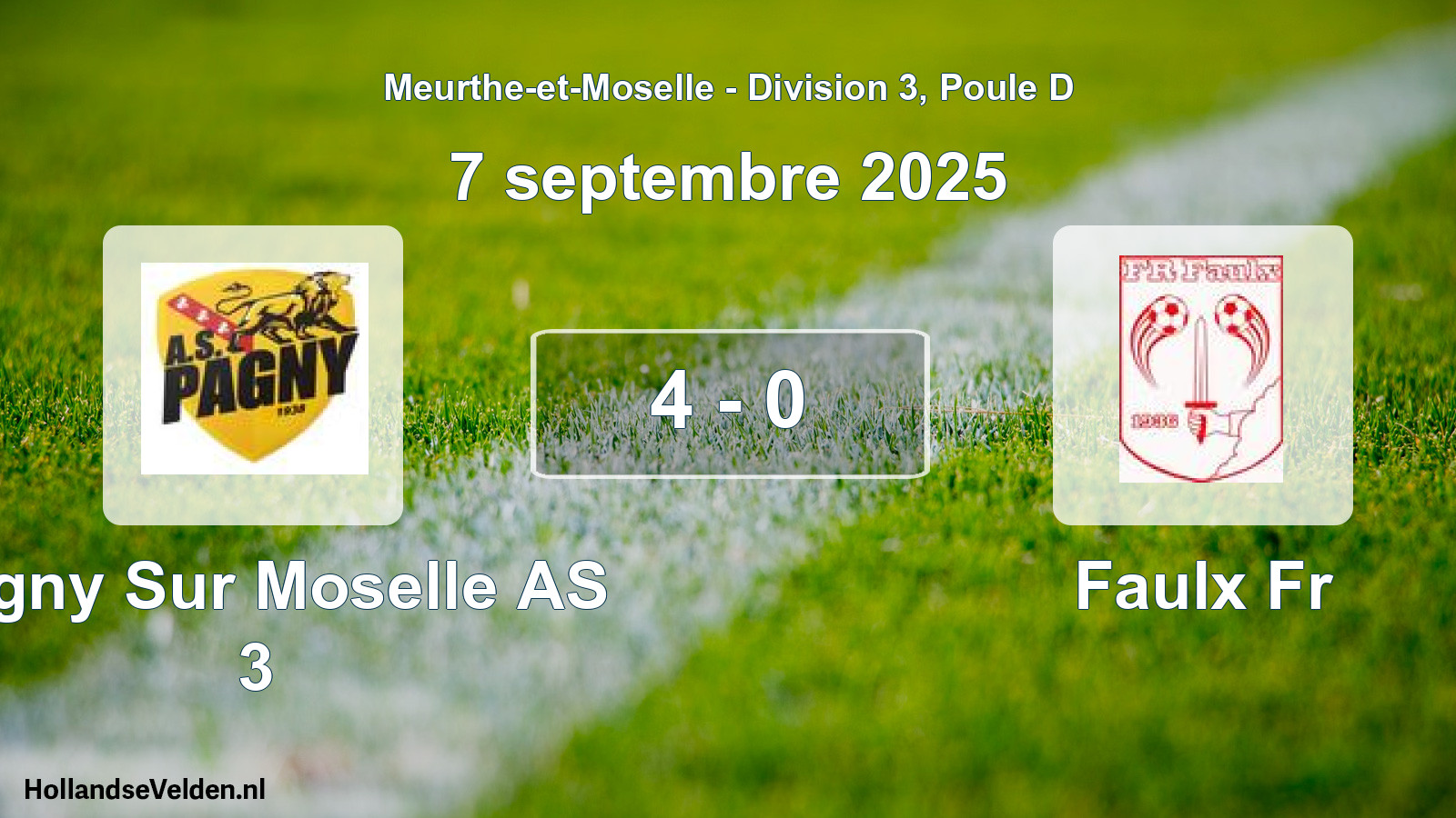 Gespeelde wedstrijd: Pagny Sur Moselle AS 3 - Faulx Fr 4 - 0 (7 september 2025)