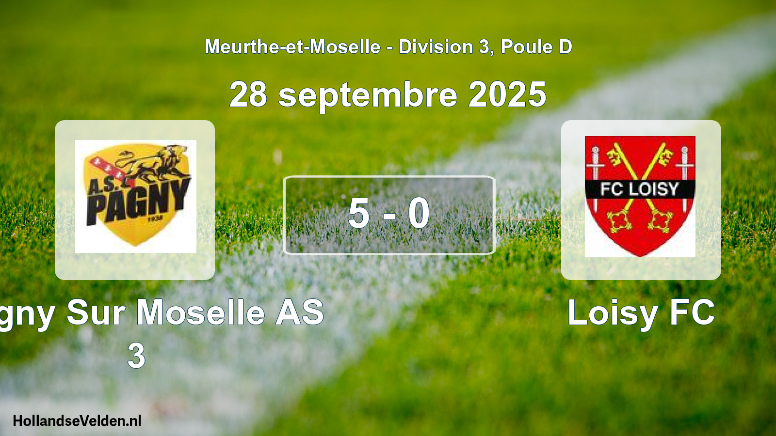 Match joué: Pagny Sur Moselle AS 3 - Loisy FC 5 - 0 (28 septembre 2025)