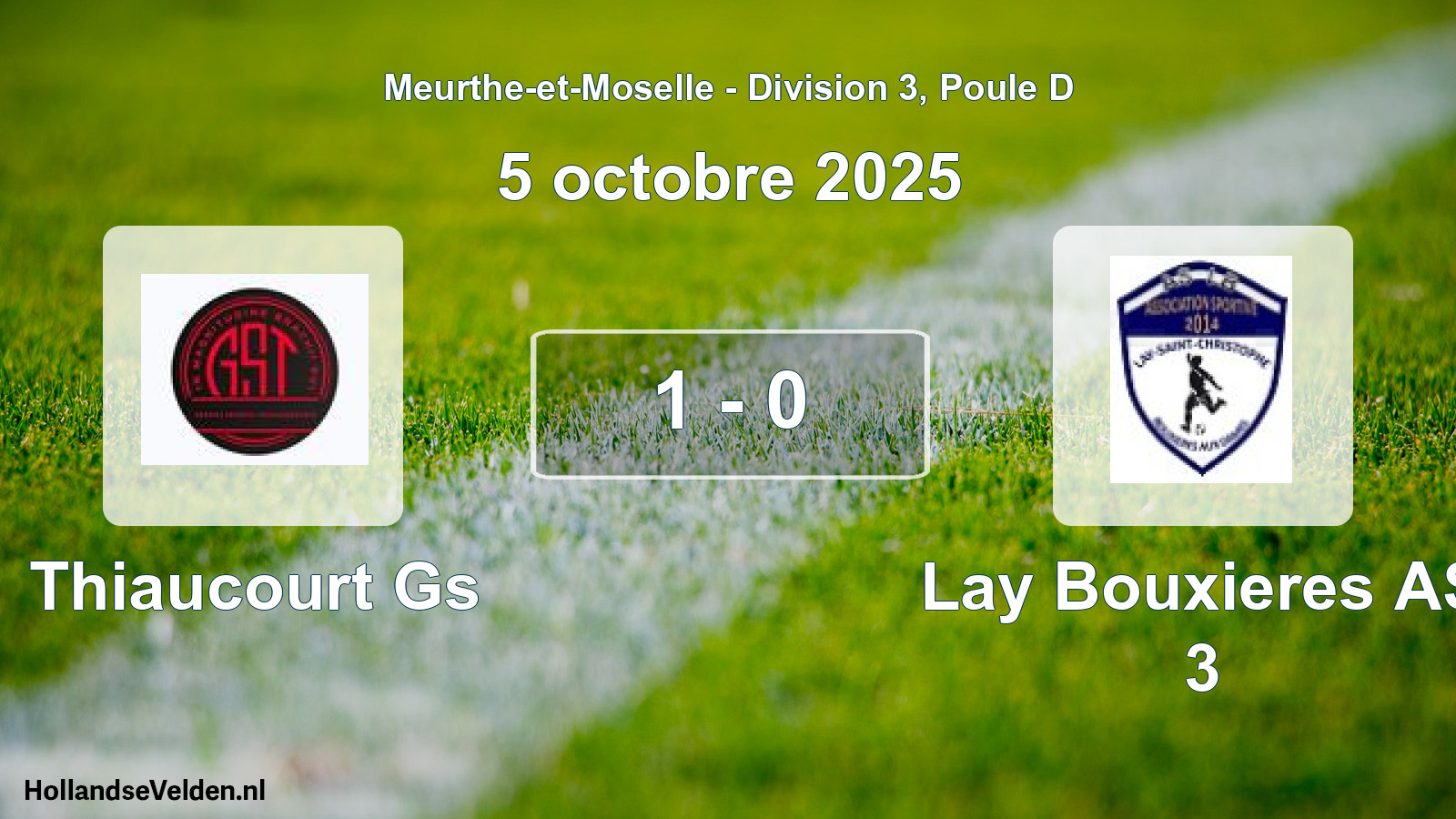 Total number of matches played: Thiaucourt Gs - Lay Bouxieres AS 3 1 - 0 (5 October 2025)