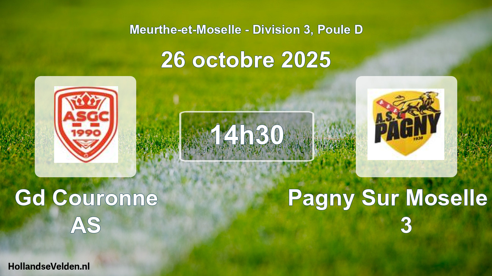 Match programmé: Gd Couronne AS - Pagny Sur Moselle AS 3 (26 octobre 2025)