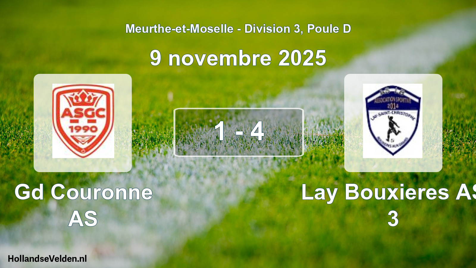 Match joué: Gd Couronne AS - Lay Bouxieres AS 3 1 - 4 (9 novembre 2025)