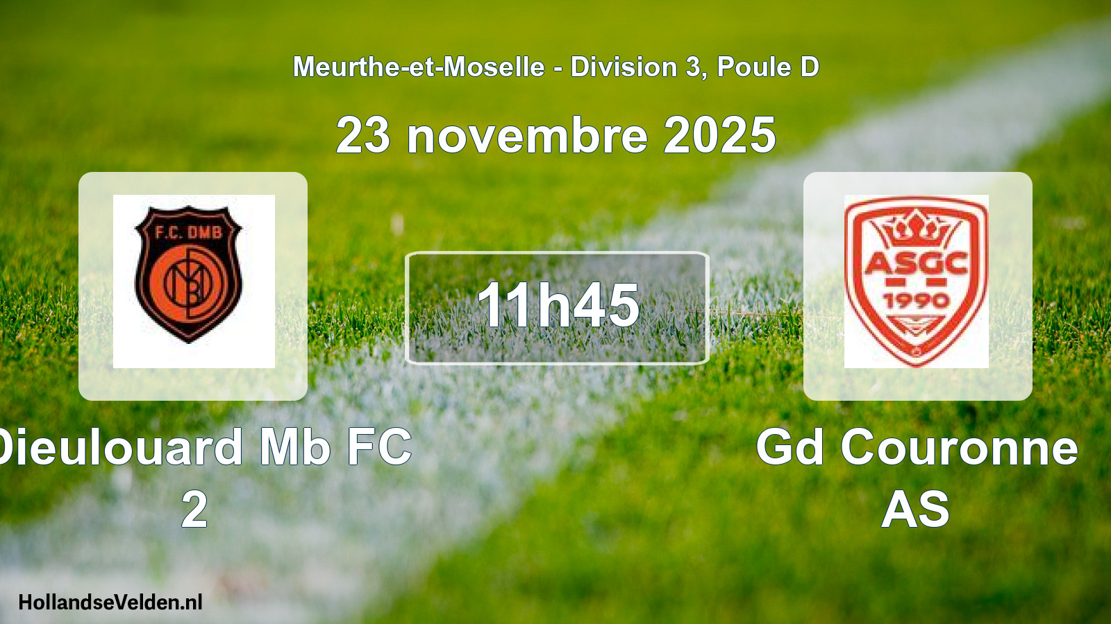 Match programmé: Dieulouard Mb FC 2 - Gd Couronne AS (23 novembre 2025)