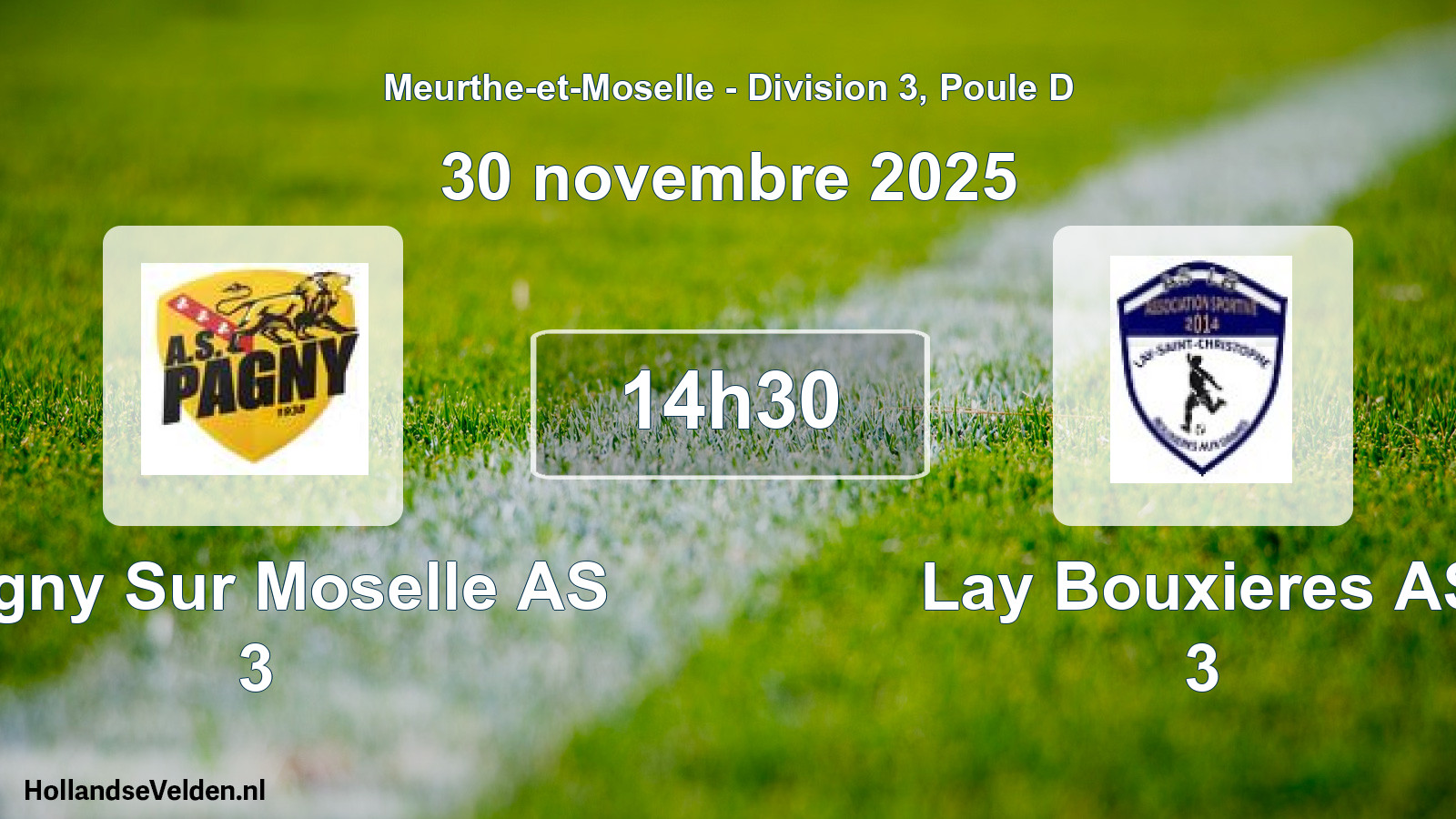Match programmé: Pagny Sur Moselle AS 3 - Lay Bouxieres AS 3 (30 novembre 2025)