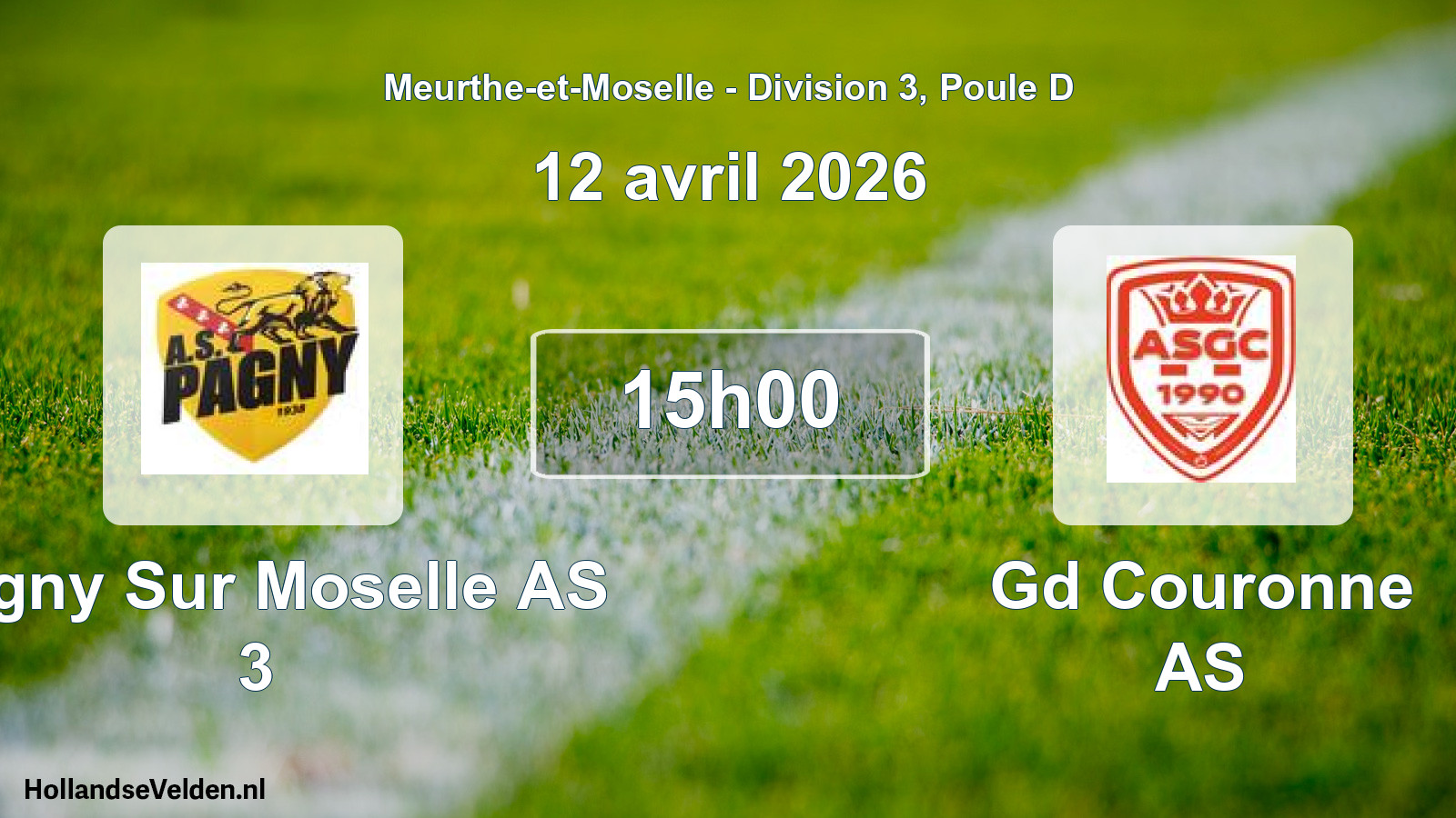 Match programmé: Pagny Sur Moselle AS 3 - Gd Couronne AS (12 avril 2026)